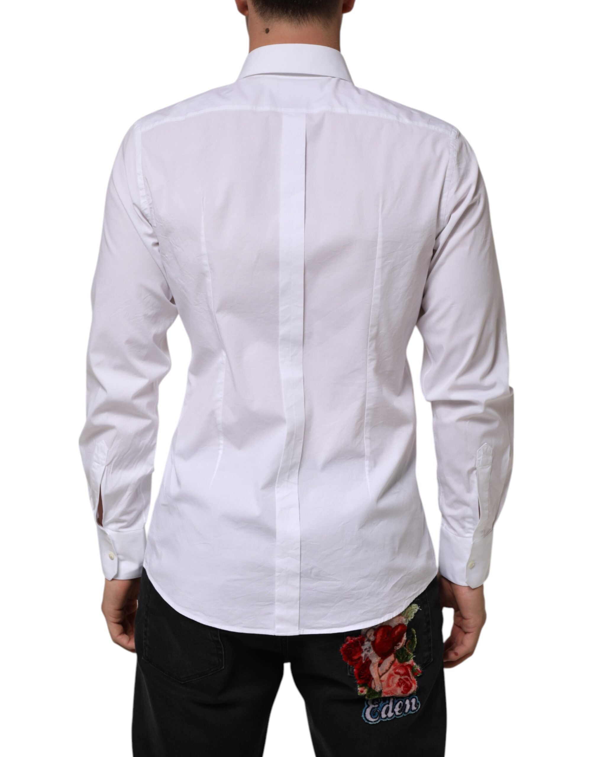 White Cotton GOLD Long Sleeves Formal Men Shirt - ventzia