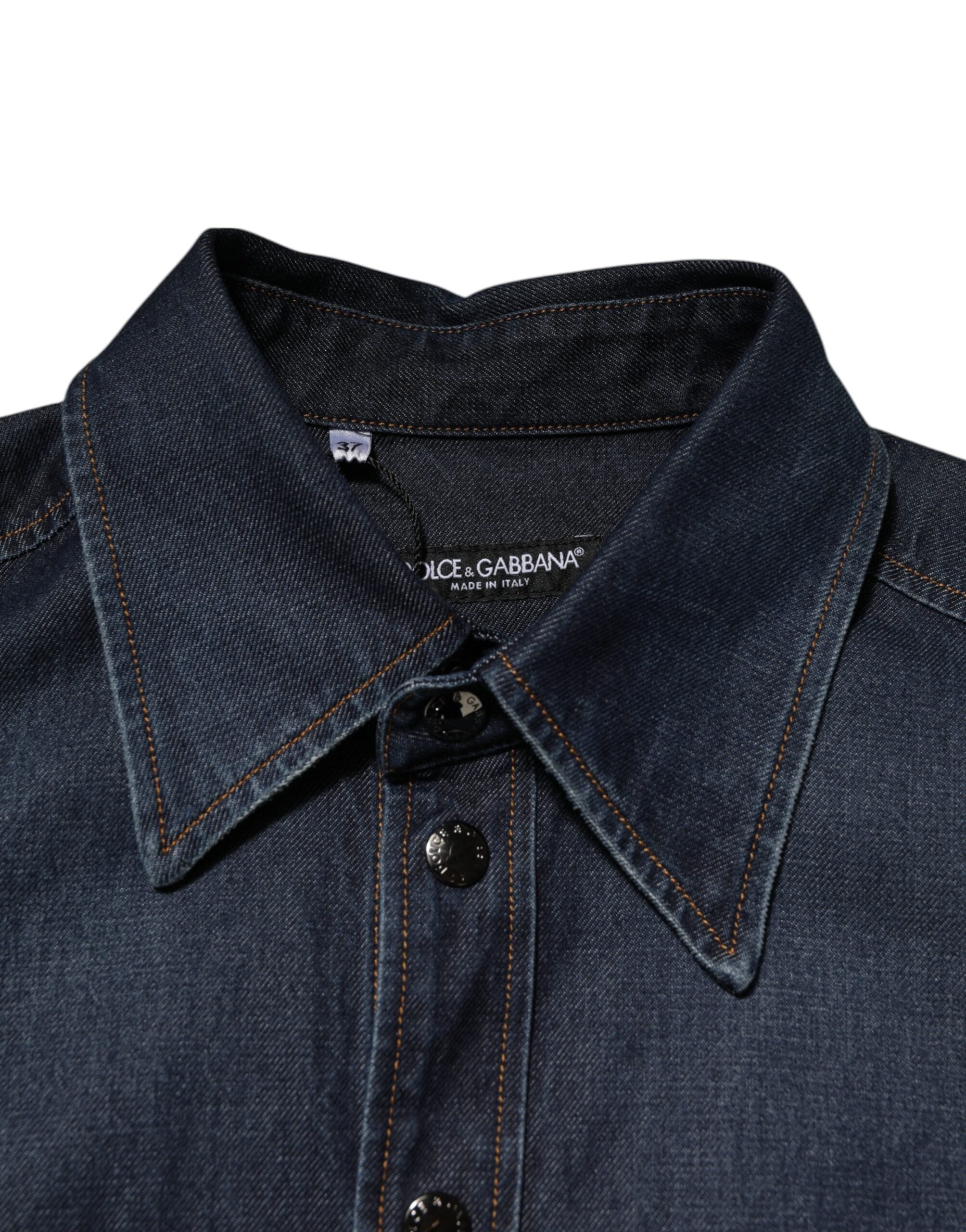 Blue Denim Button Casual Logo Patch Men Shirt - ventzia