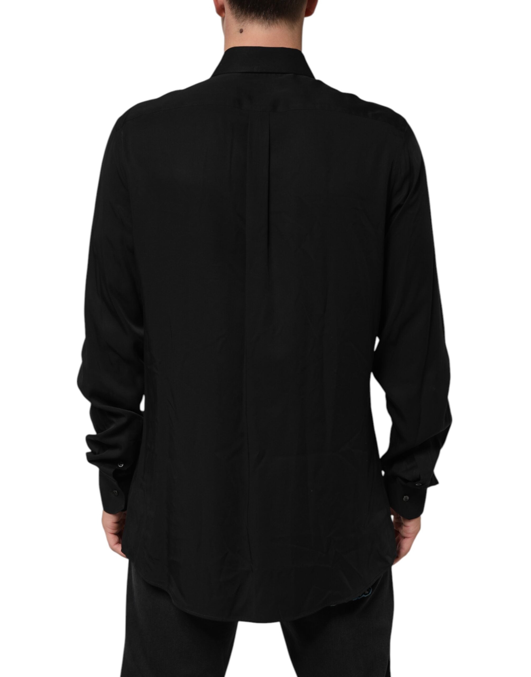 Black Viscose Long Sleeve Formal Dress Shirt - ventzia