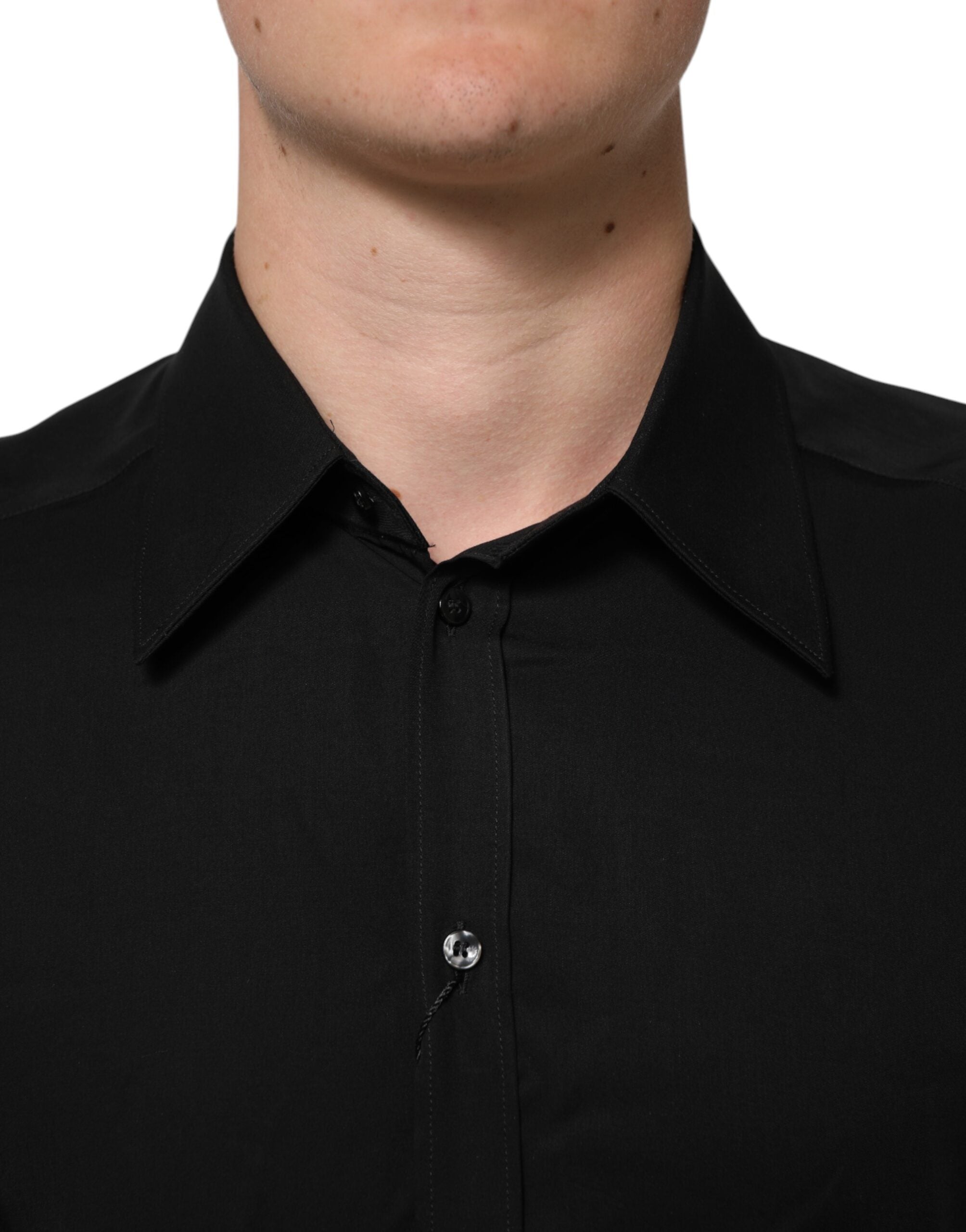 Black Viscose Long Sleeve Formal Dress Shirt - ventzia