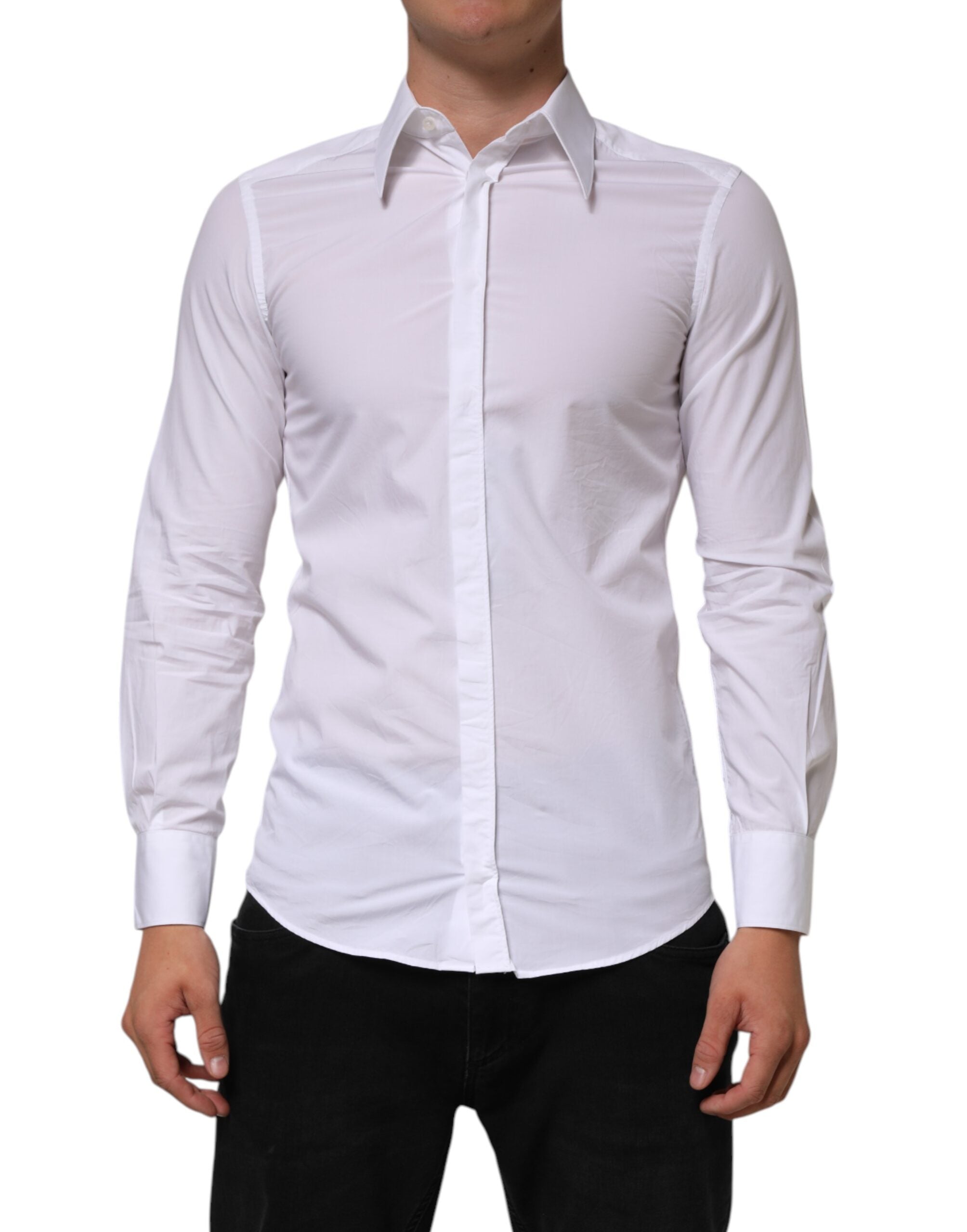 White Cotton MARTINI Long Sleeve Dress Shirt - ventzia