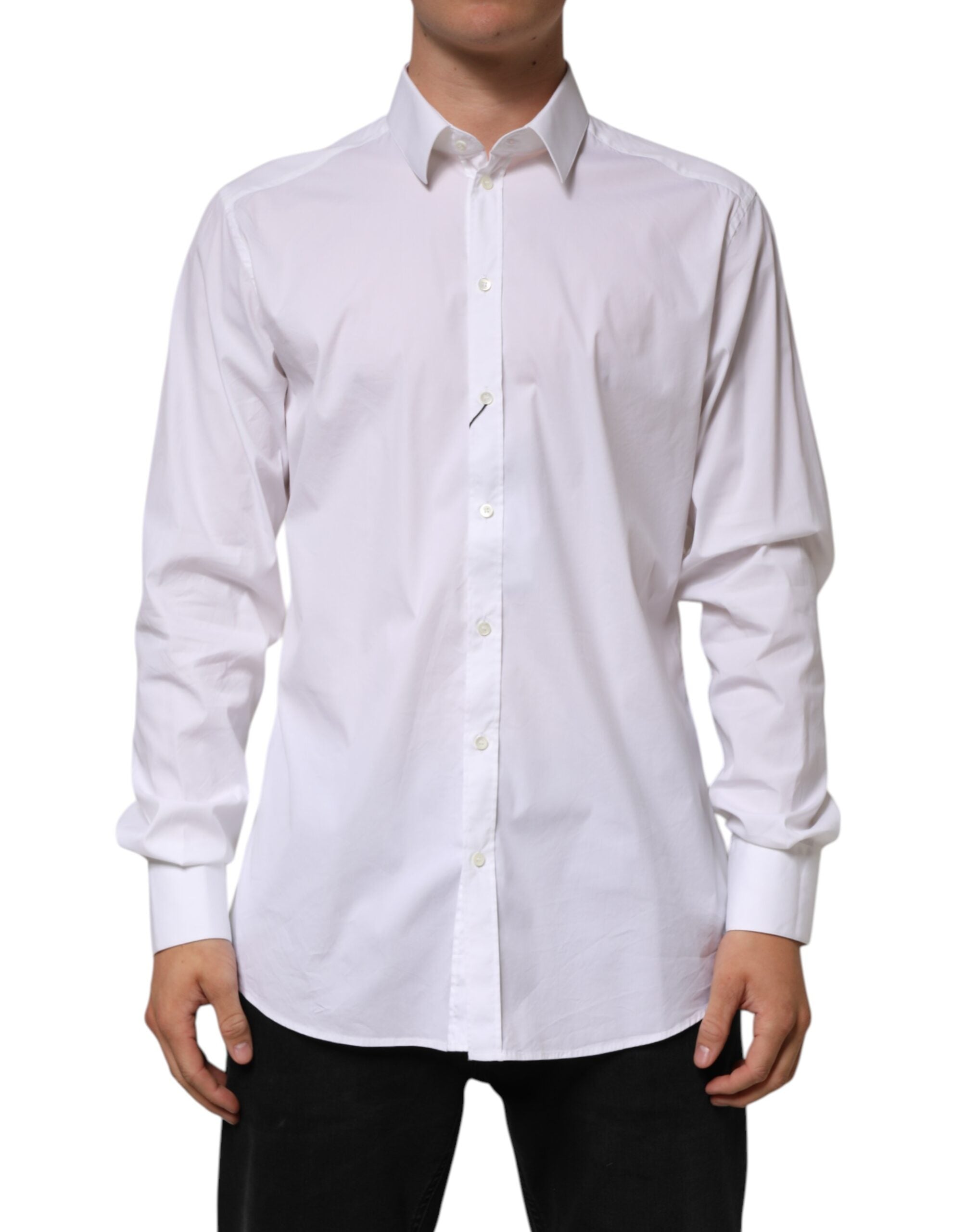 White Cotton GOLD Long Sleeves Formal Shirt - ventzia
