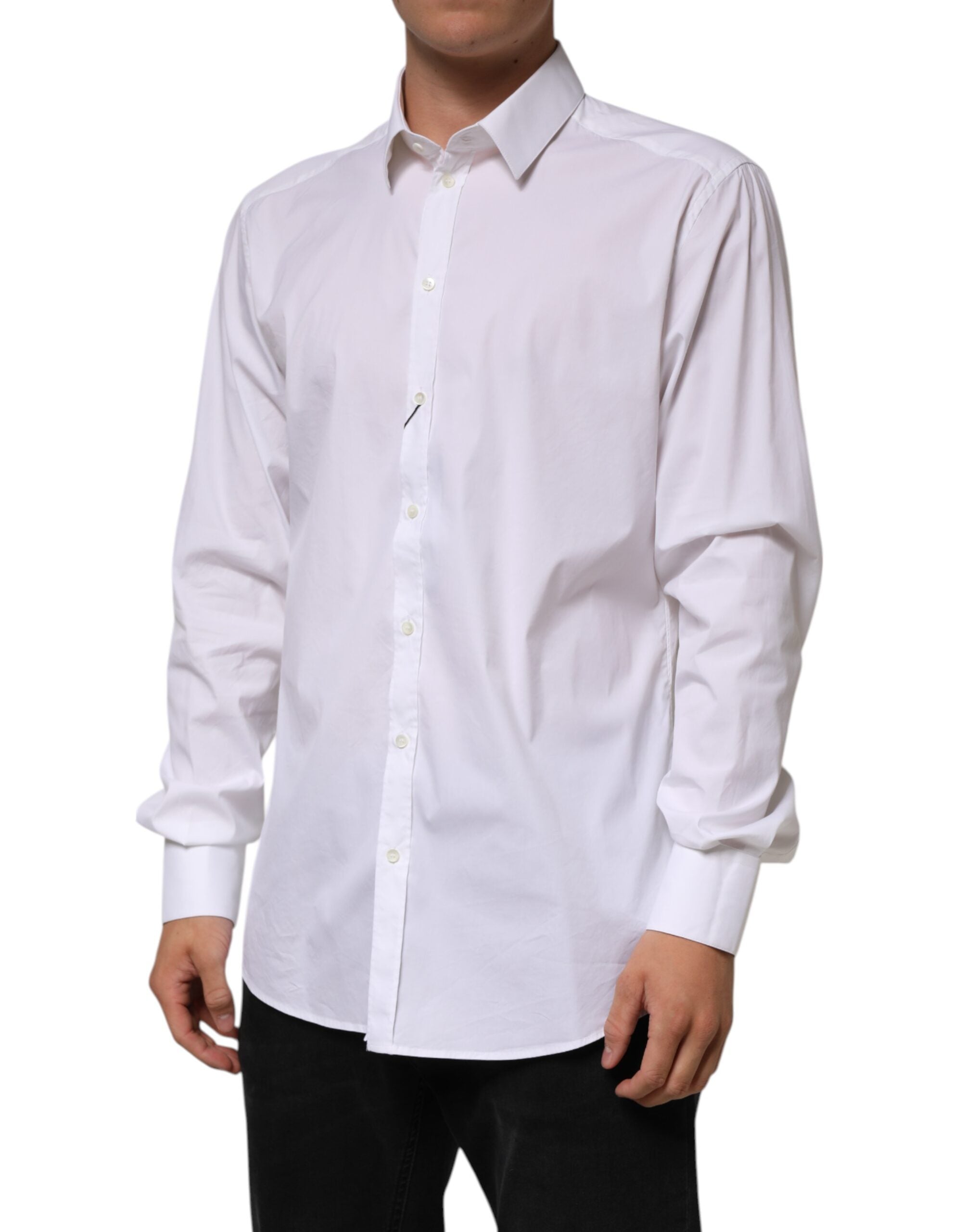 White Cotton GOLD Long Sleeves Formal Shirt - ventzia