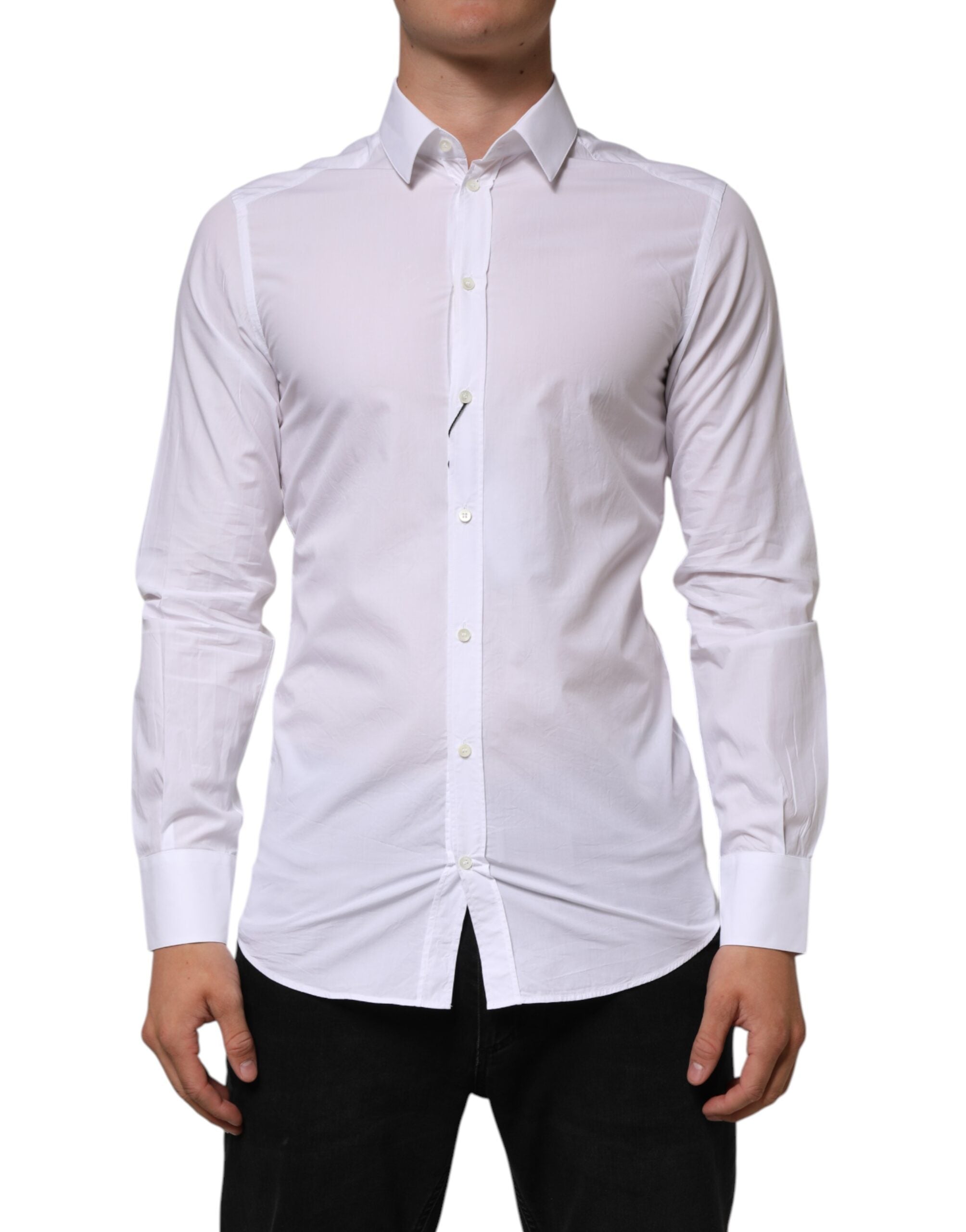 White Cotton GOLD Formal Men Longsleeves Shirt - ventzia