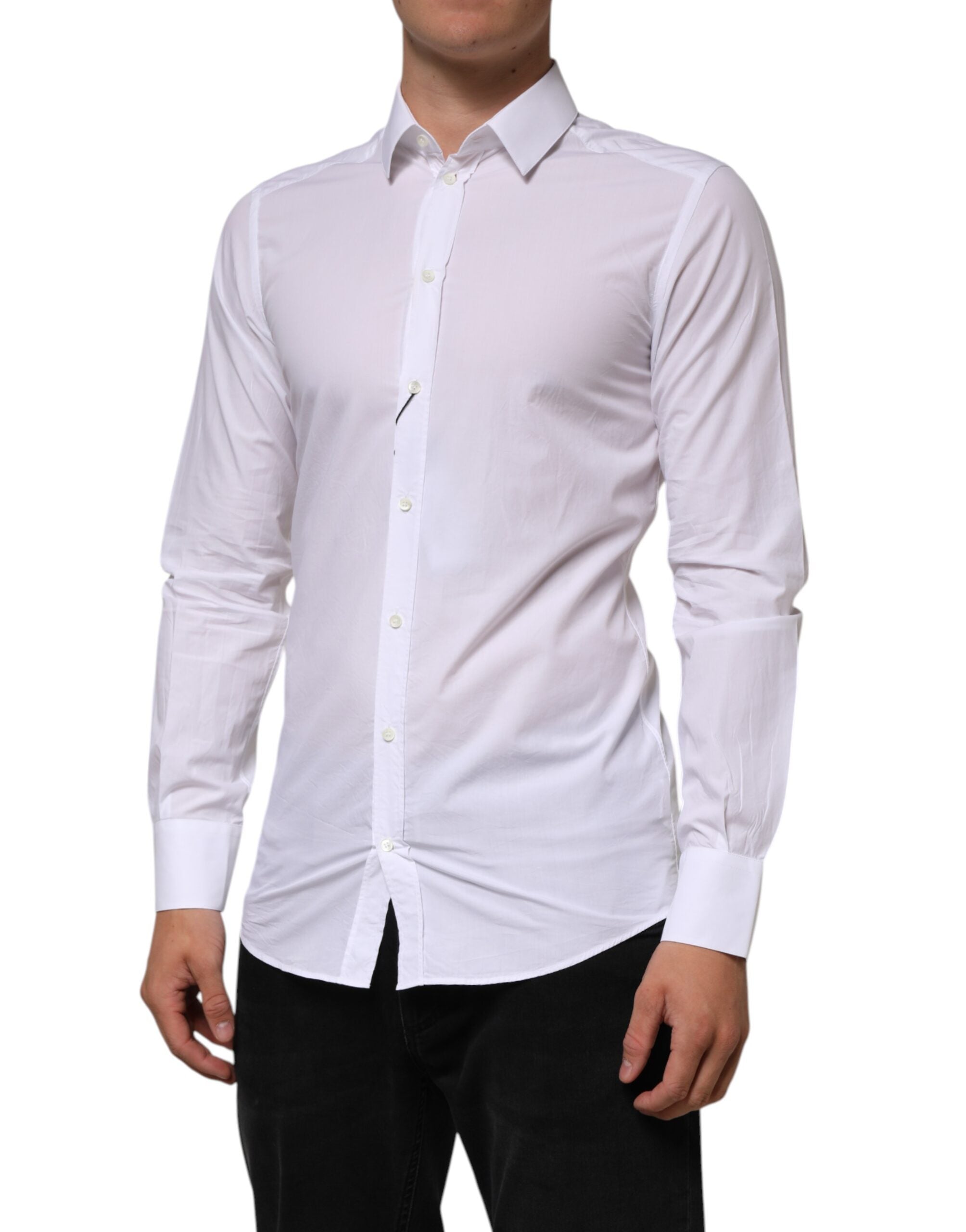 White Cotton GOLD Formal Men Longsleeves Shirt - ventzia