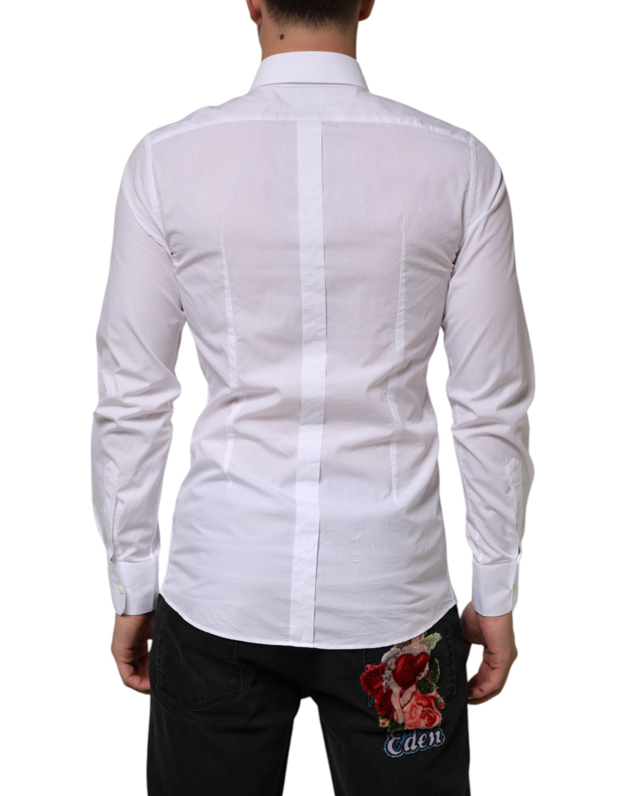 White Cotton GOLD Formal Men Longsleeves Shirt - ventzia