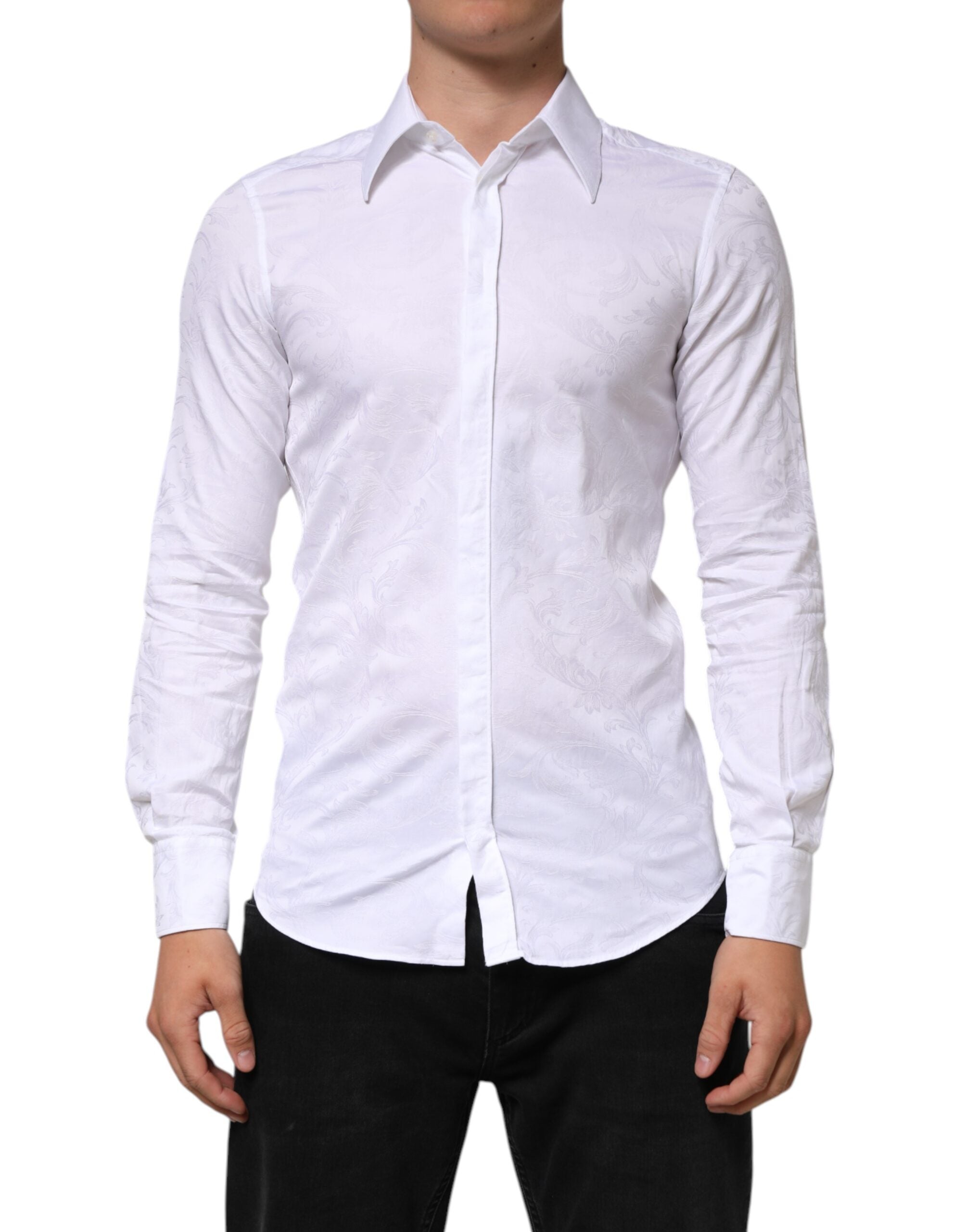 White Cotton MARTINI Paisley Jacquard Shirt - ventzia