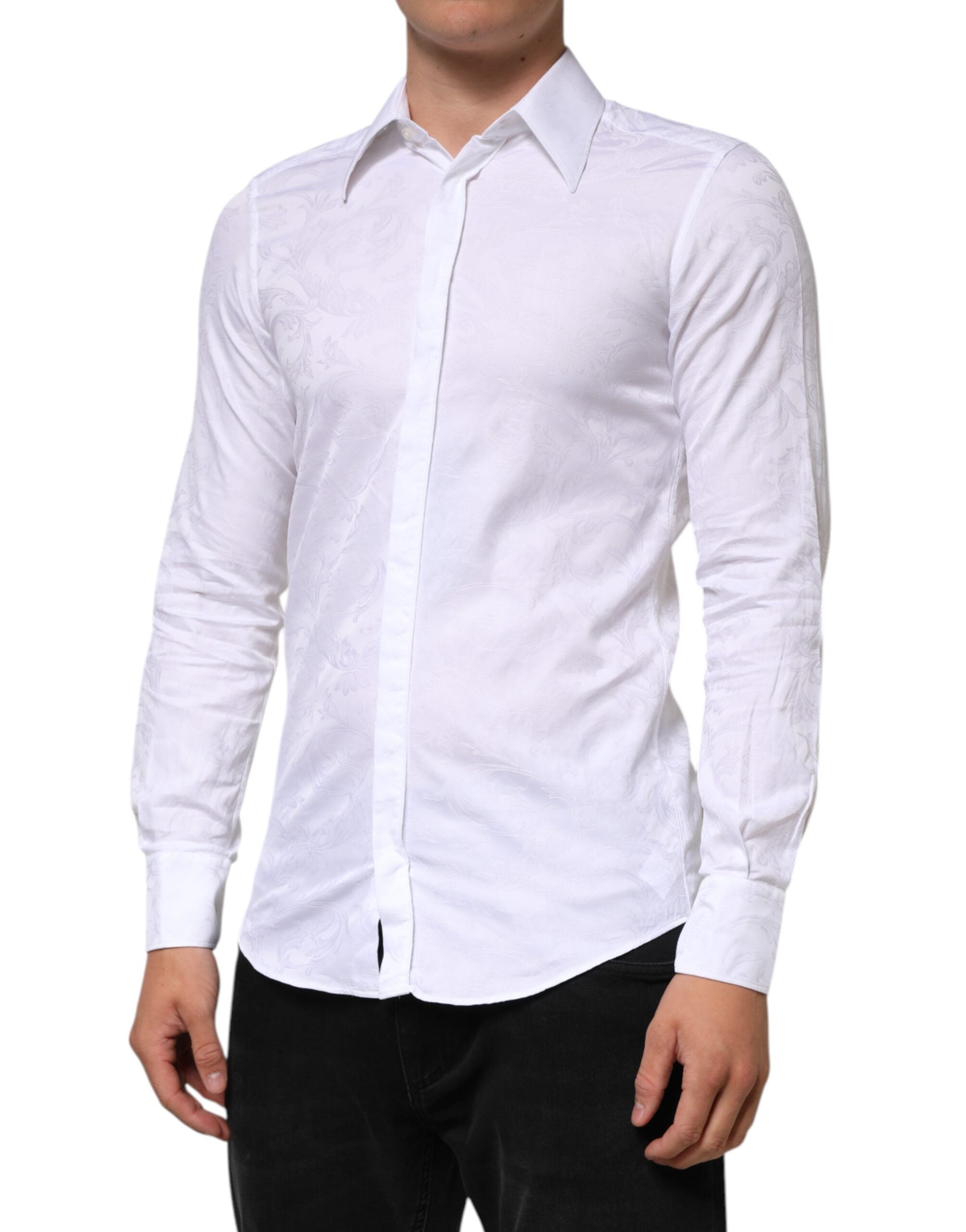 White Cotton MARTINI Paisley Jacquard Shirt - ventzia