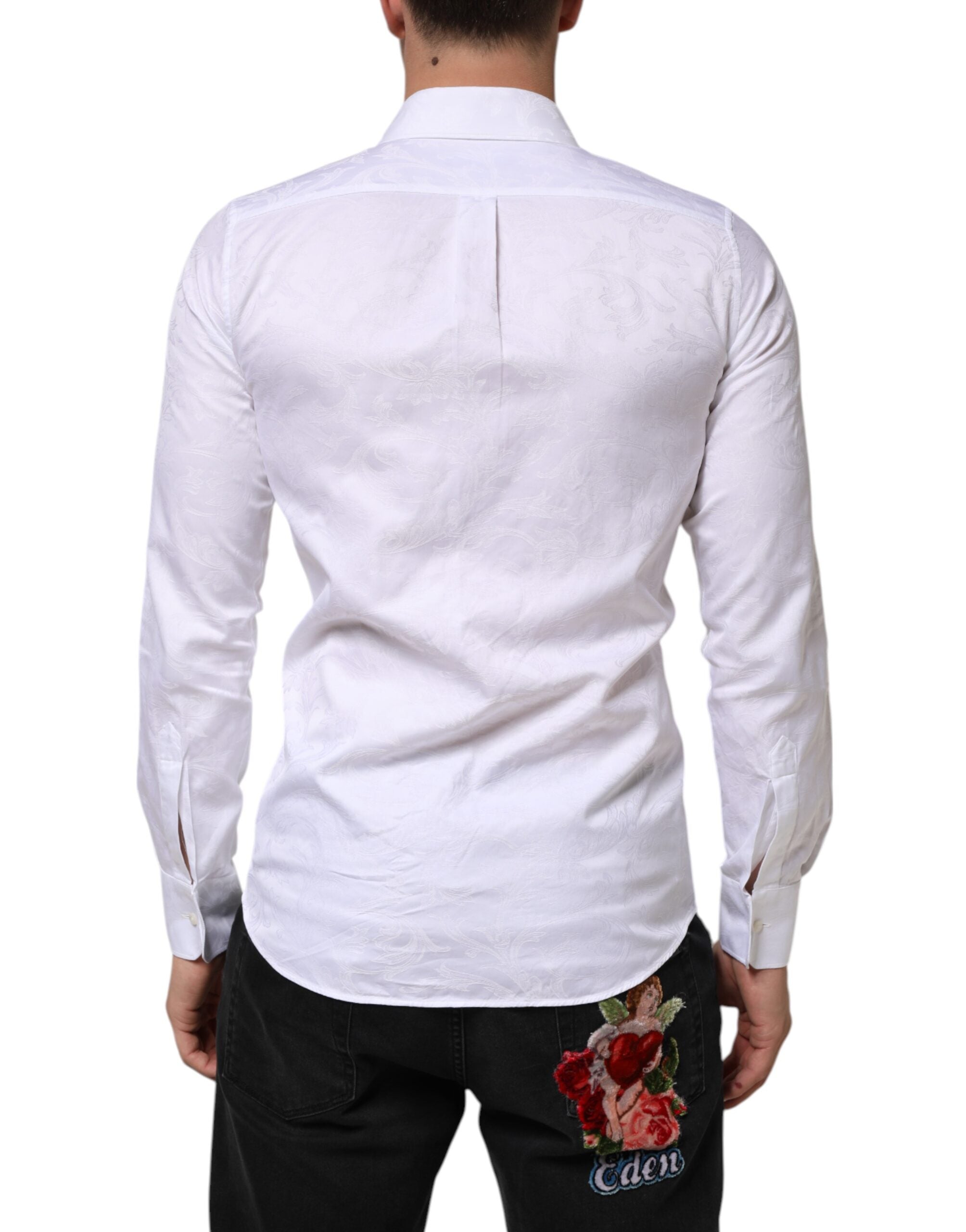 White Cotton MARTINI Paisley Jacquard Shirt - ventzia