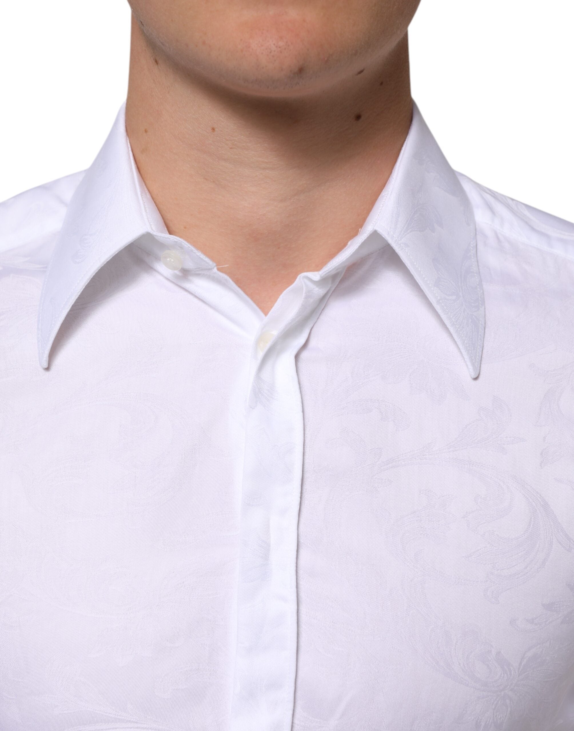 White Cotton MARTINI Paisley Jacquard Shirt - ventzia