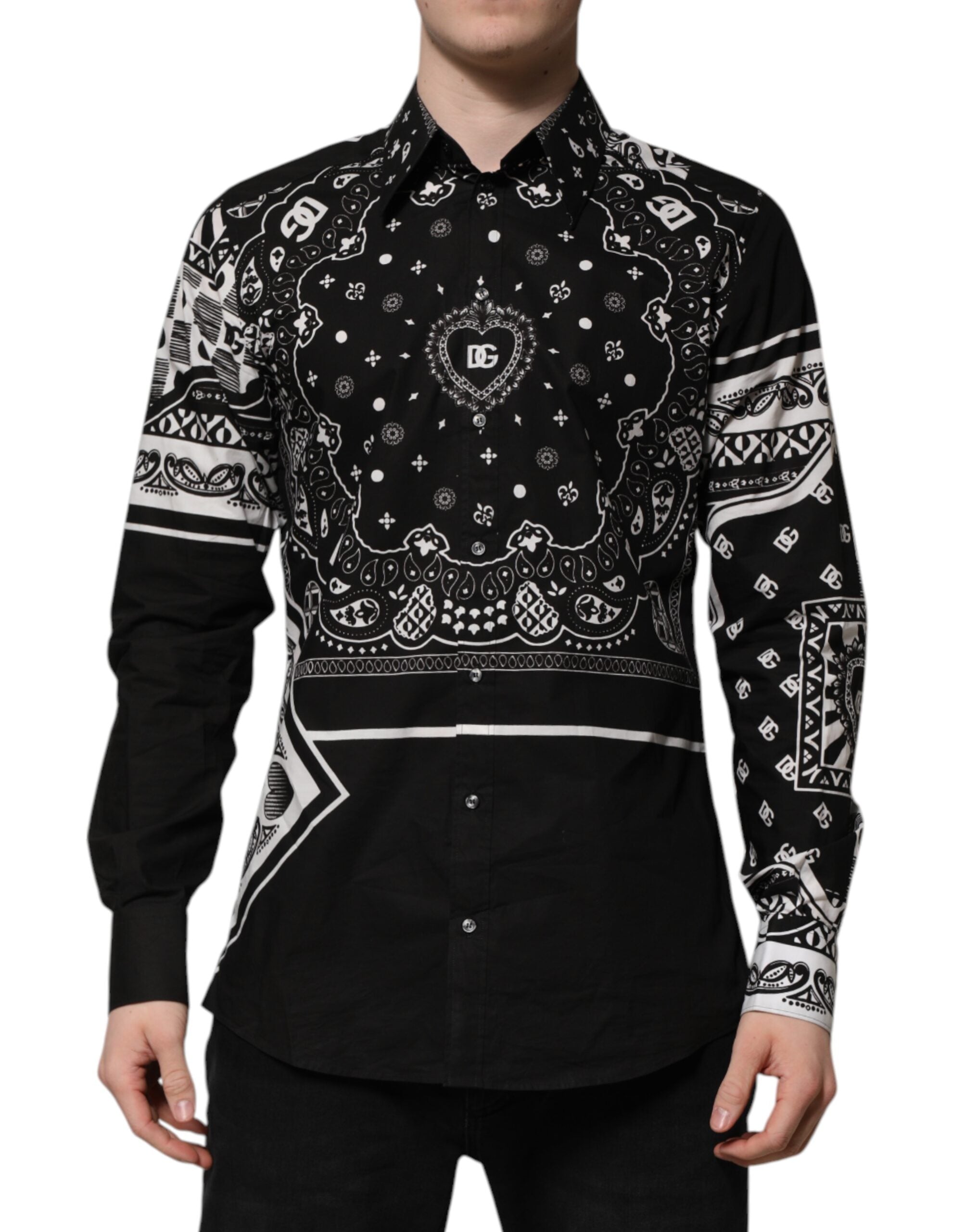 Black Bandana Print Logo MARTINI Dress Shirt - ventzia