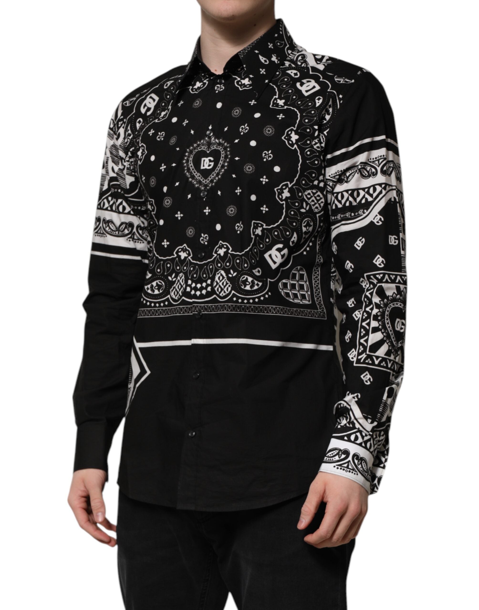 Black Bandana Print Logo MARTINI Dress Shirt - ventzia