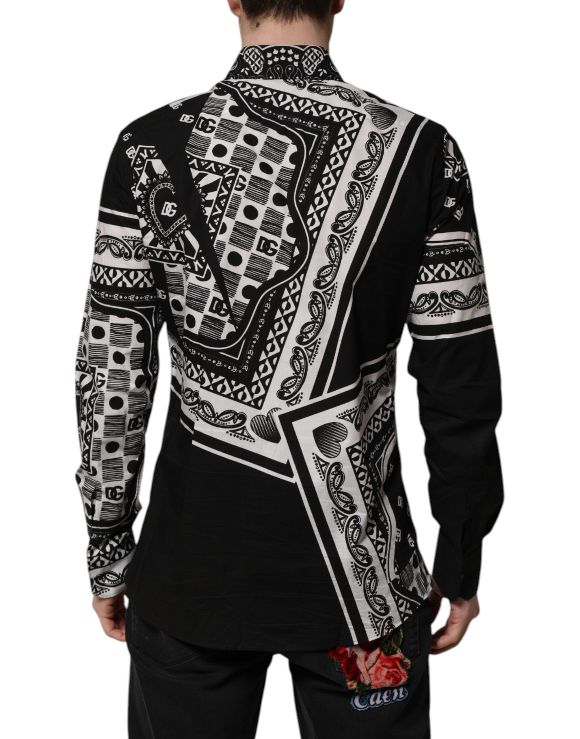 Black Bandana Print Logo MARTINI Dress Shirt - ventzia