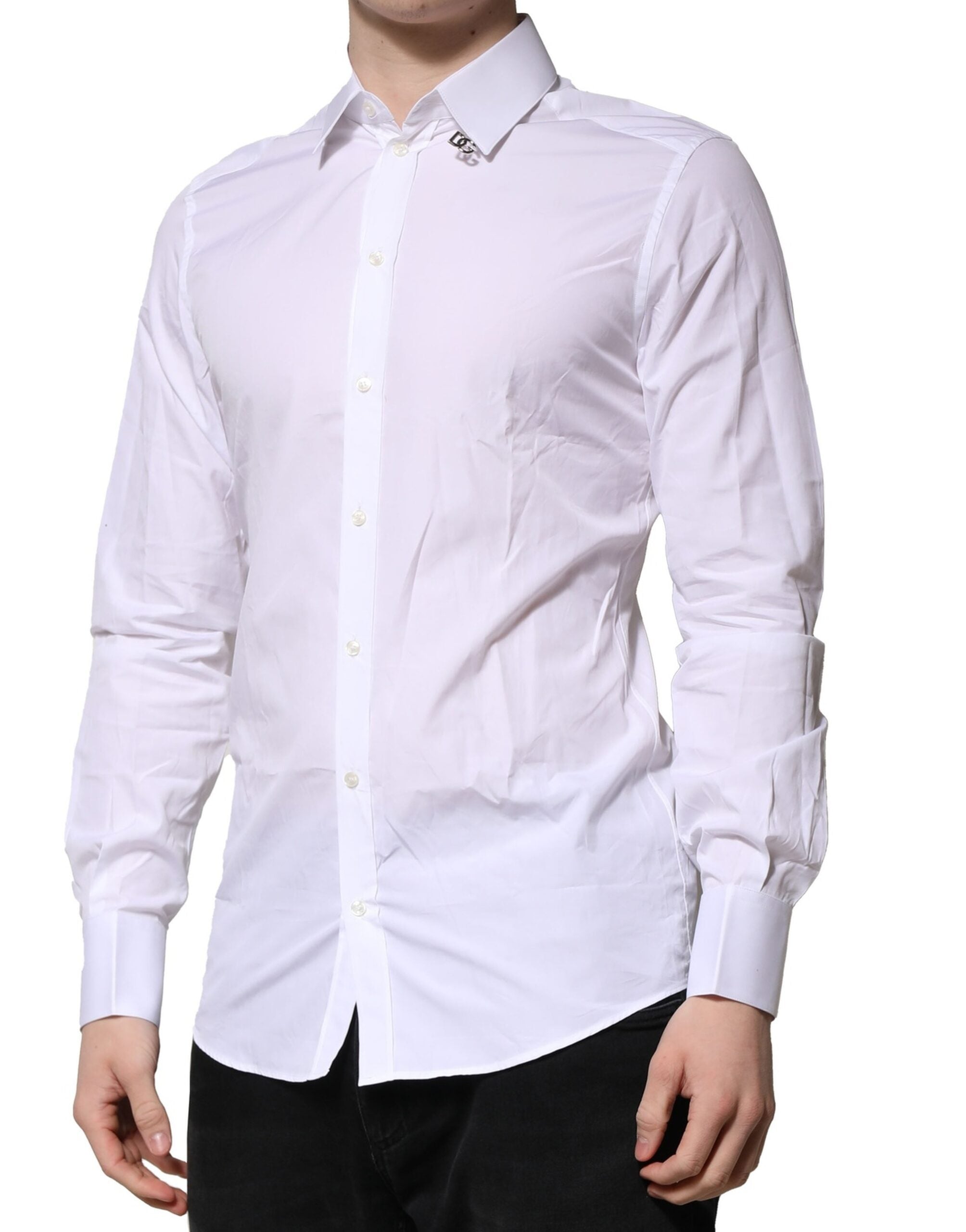 White Cotton GOLD Long Sleeves Formal Shirt - ventzia