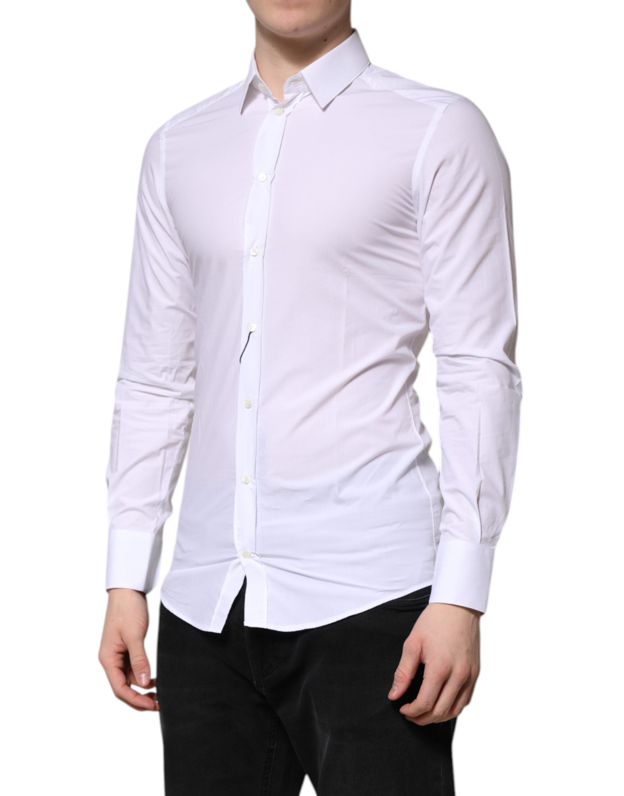 White Cotton GOLD Long Sleeves Dress Shirt - ventzia
