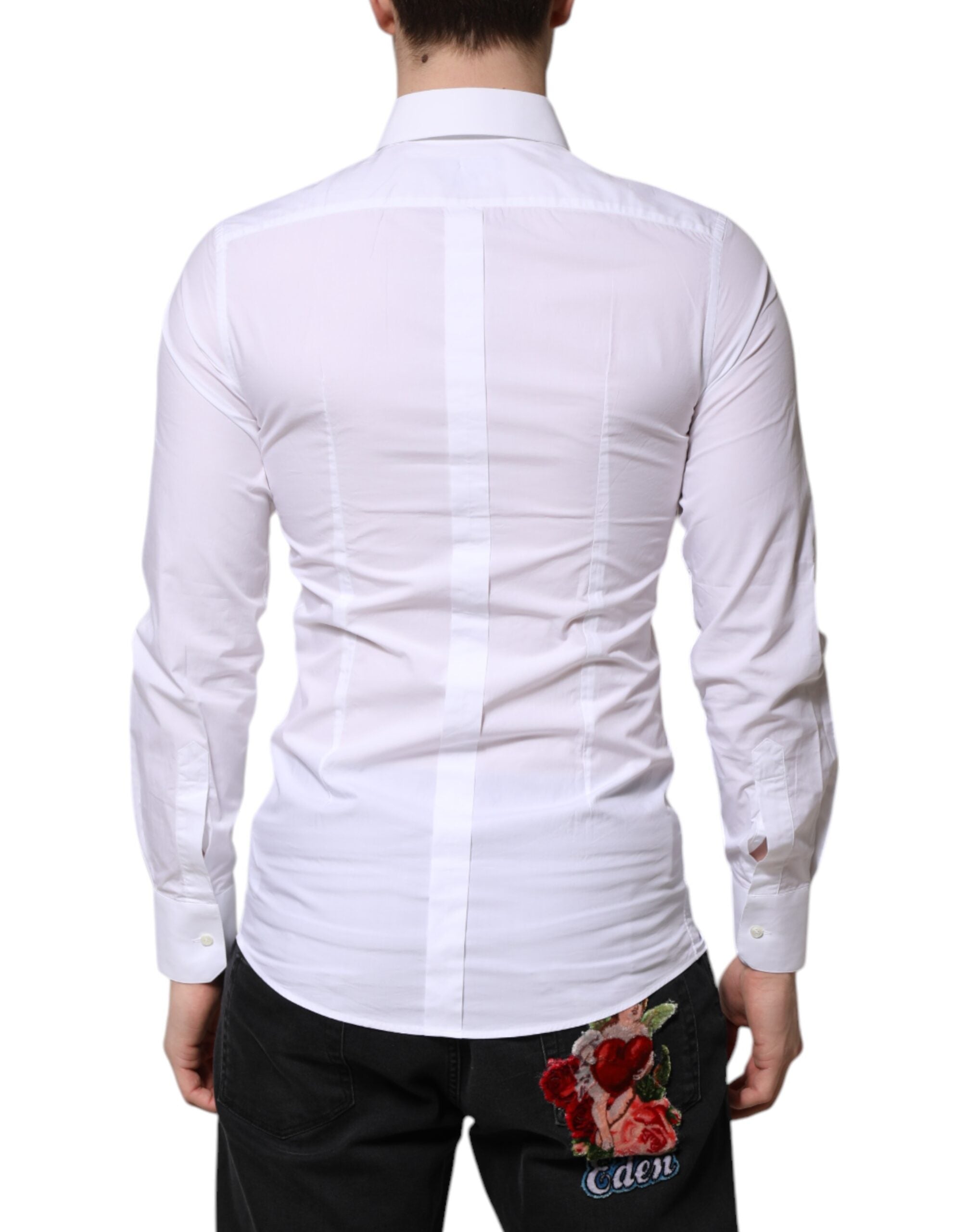 White Cotton GOLD Long Sleeves Dress Shirt - ventzia