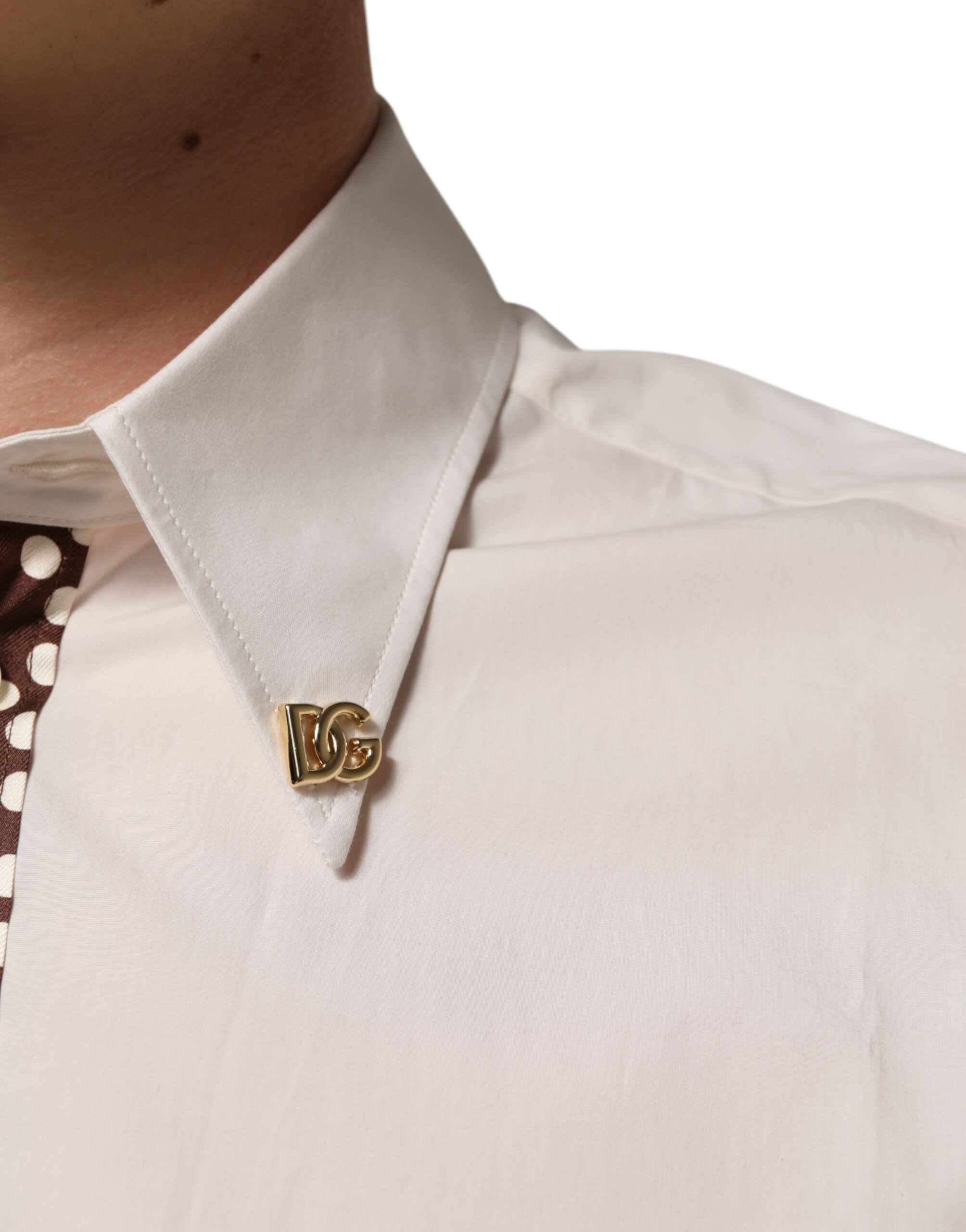 Cream White Cotton Polka Dot Slim Fit Shirt - ventzia