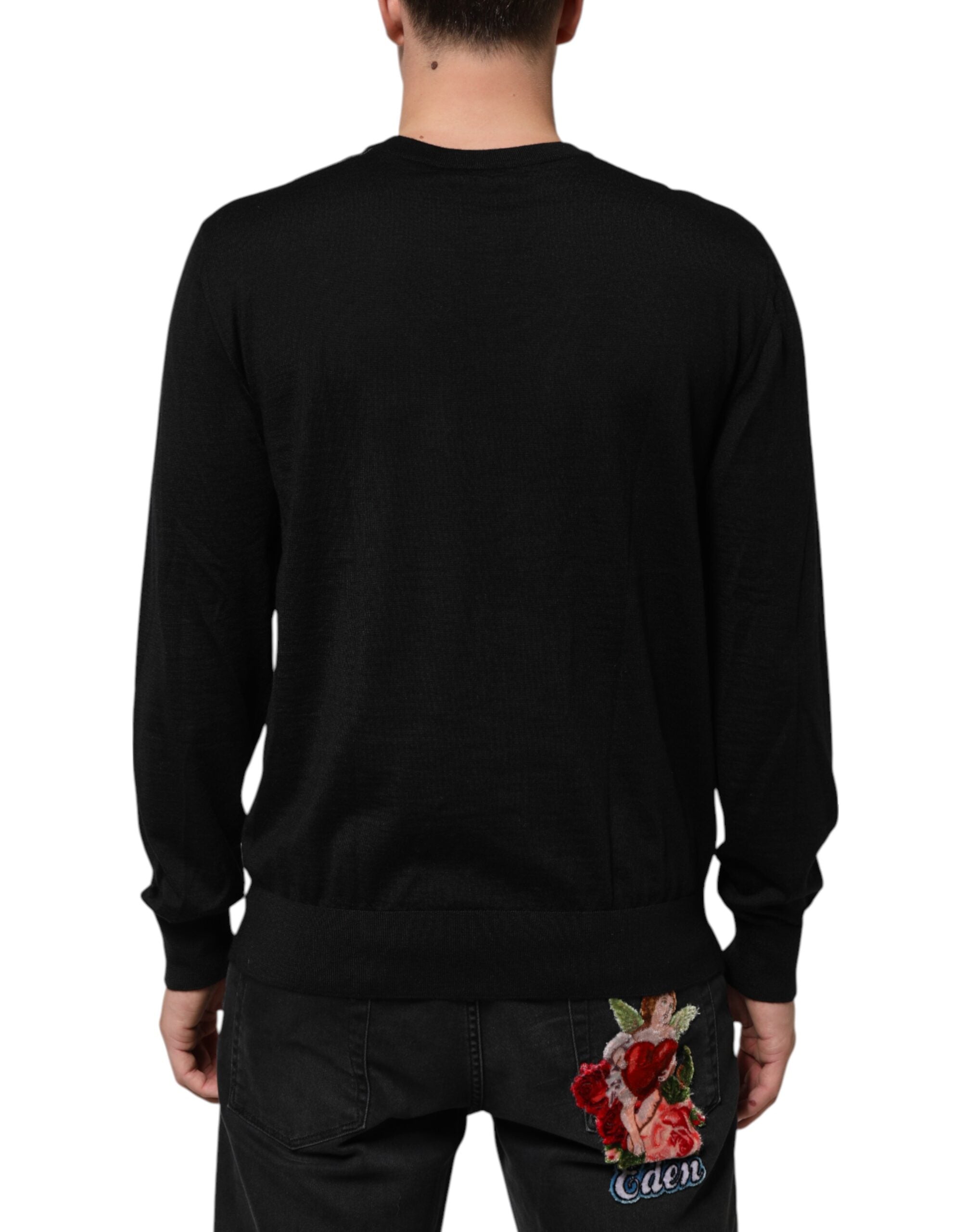 Black Cashmere Cherub Print Baroque Sweater - ventzia