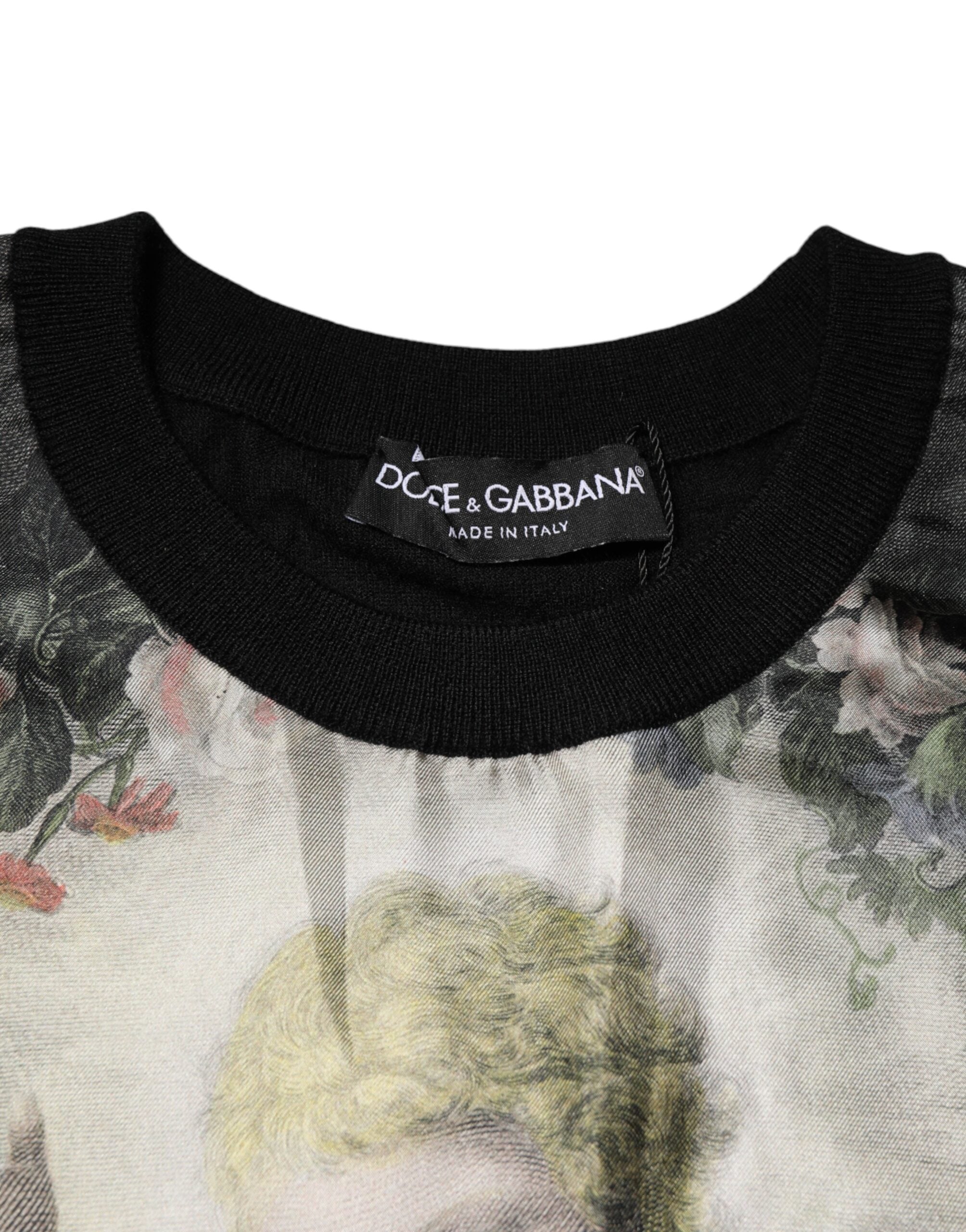Black Cashmere Cherub Print Baroque Sweater - ventzia