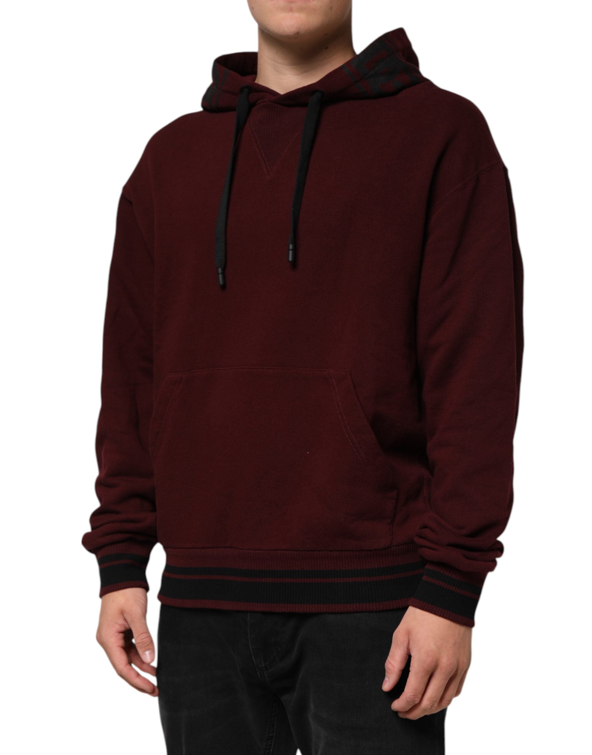 Burgundy Cotton Plaid Lined Men Hoodie Sweater - ventzia