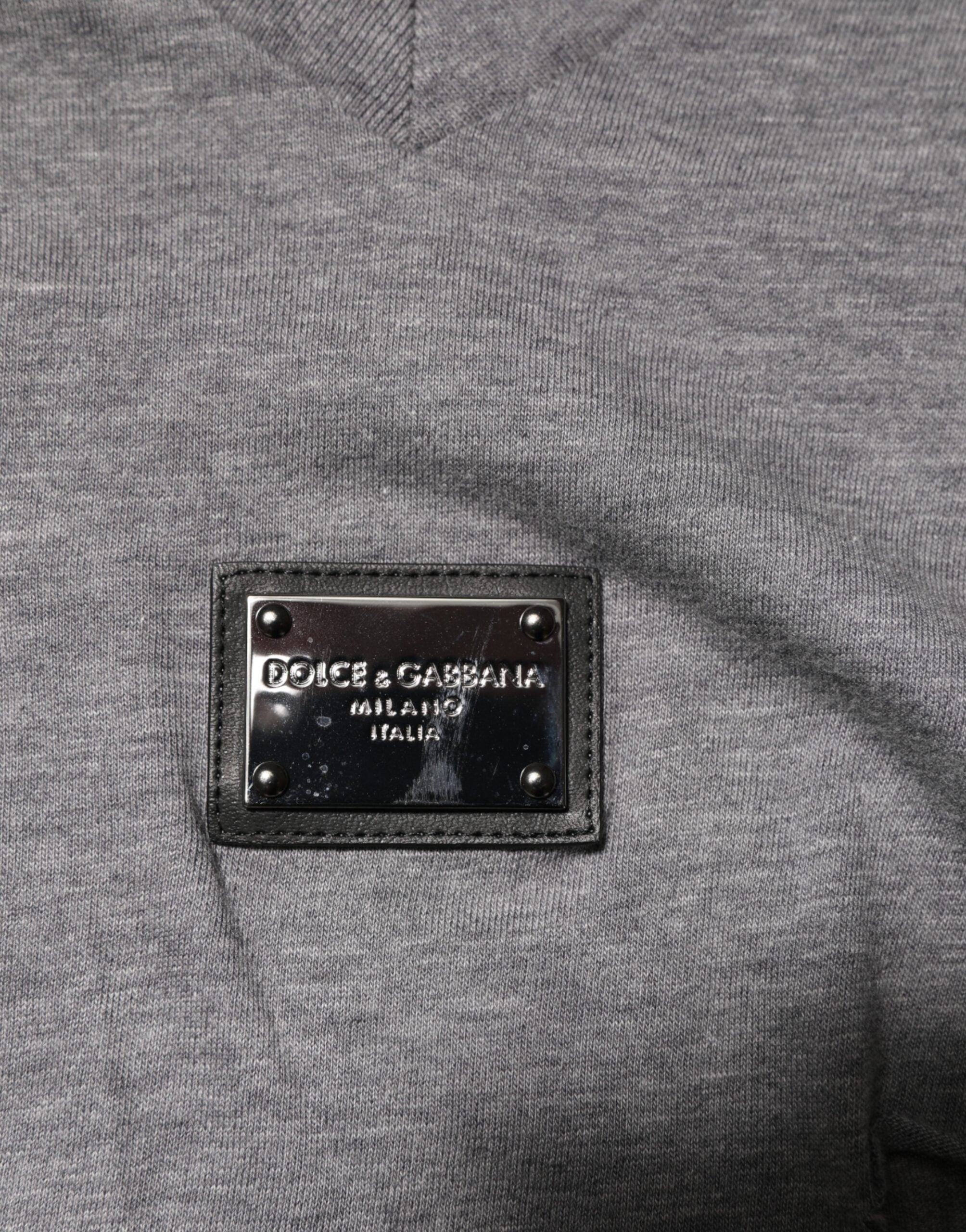 Gray Cotton Tattered Logo Patch Men T-shirt - ventzia