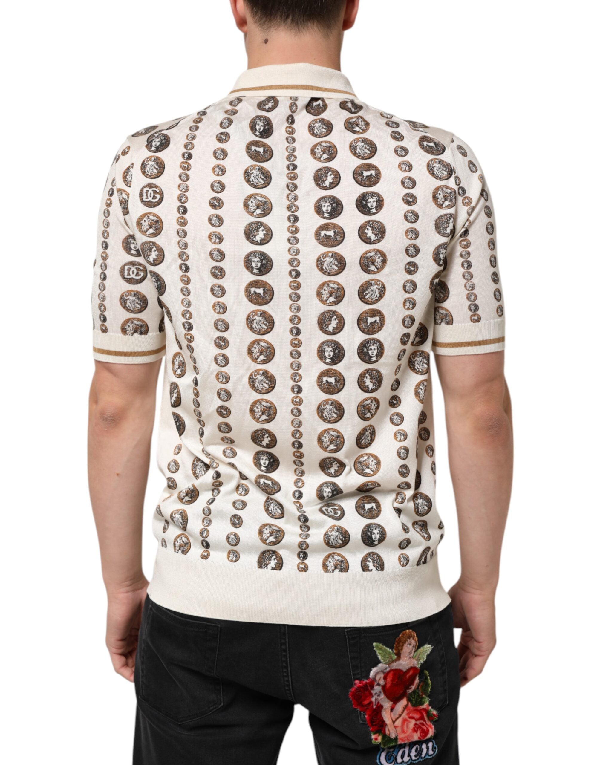 Silk Ivory Coin Print Logo Men Polo T-shirt - ventzia