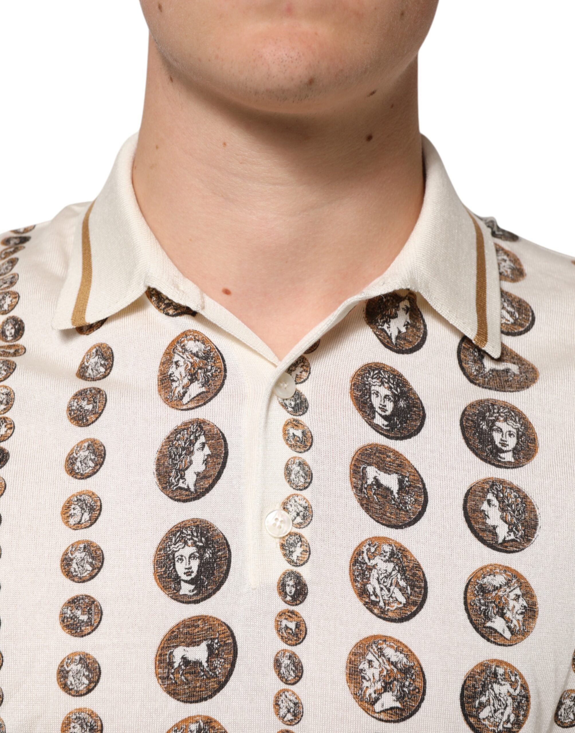 Silk Ivory Coin Print Logo Men Polo T-shirt - ventzia
