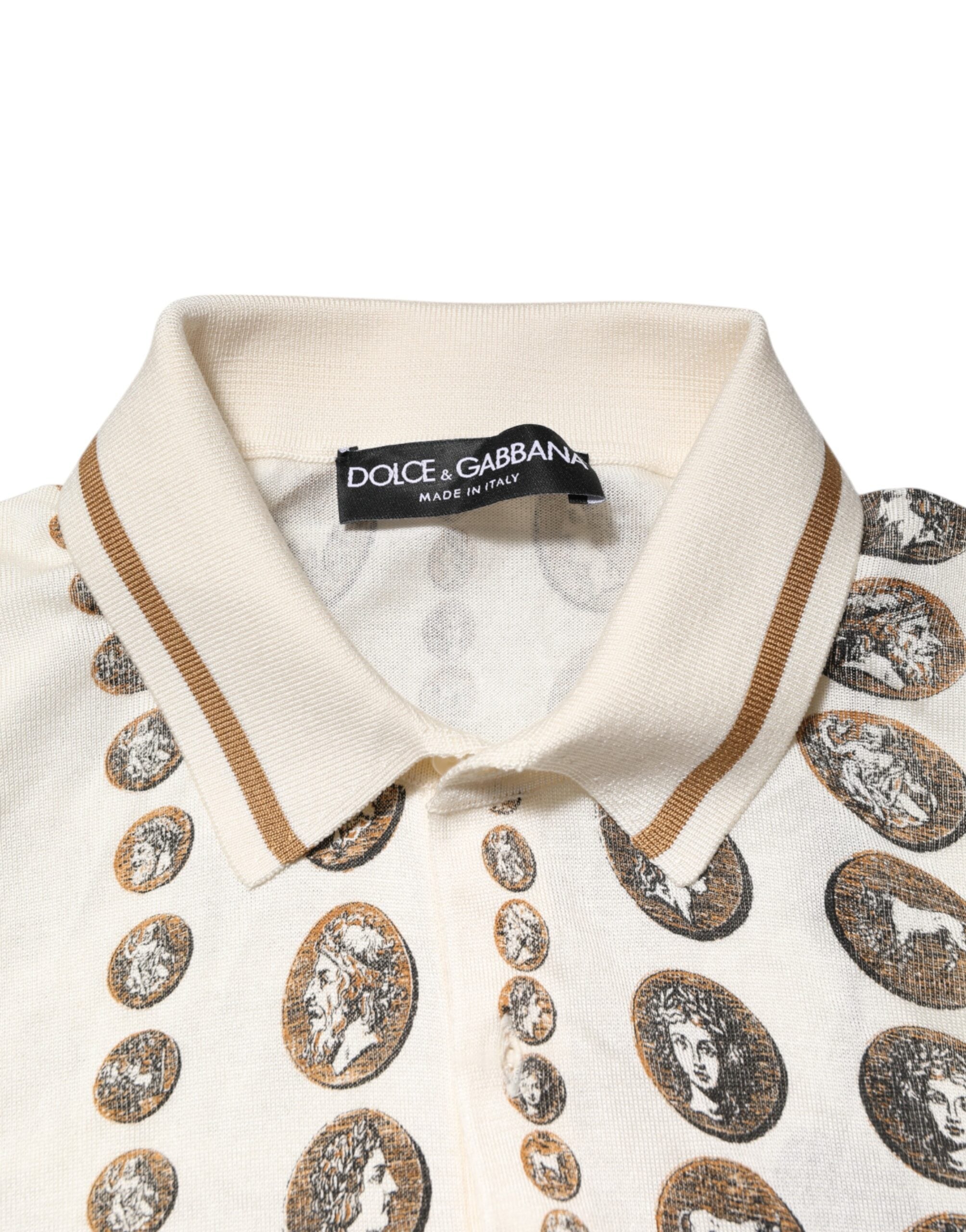 Silk Ivory Coin Print Logo Men Polo T-shirt - ventzia