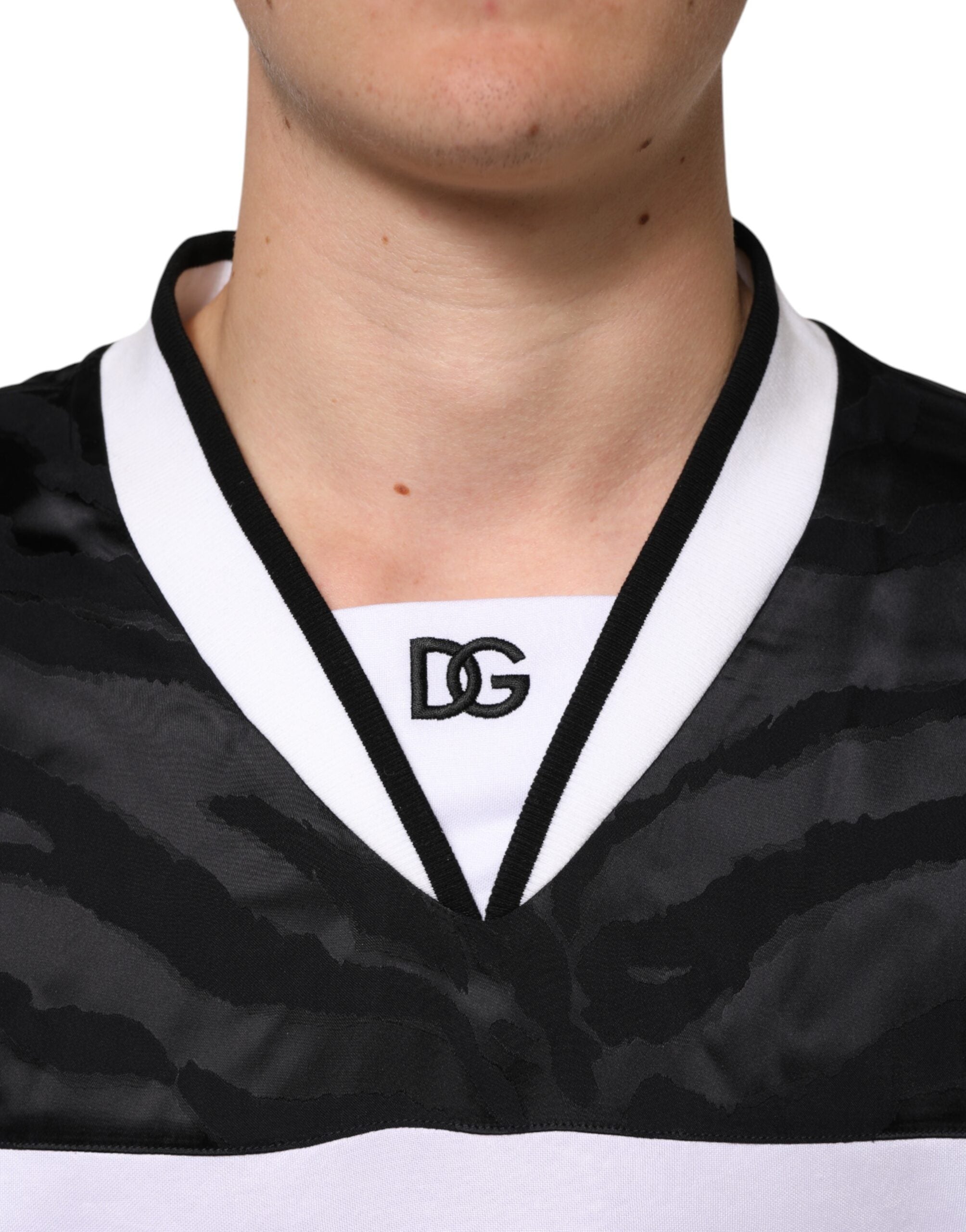 White Black Polyester DG Logo Mesh Jersey T-shirt - ventzia