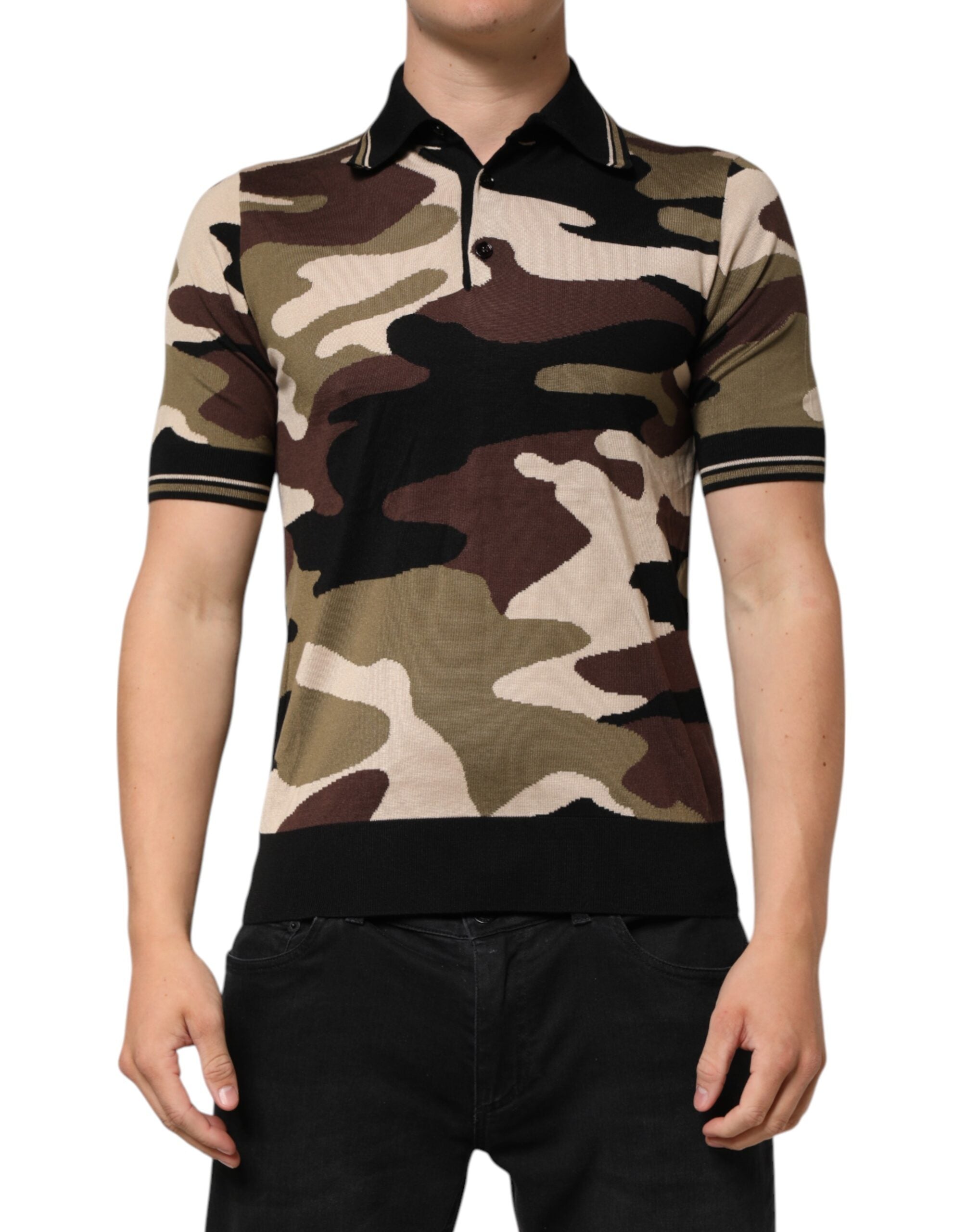 Camouflage Brown Silk MilitaryPolo T-shirt - ventzia