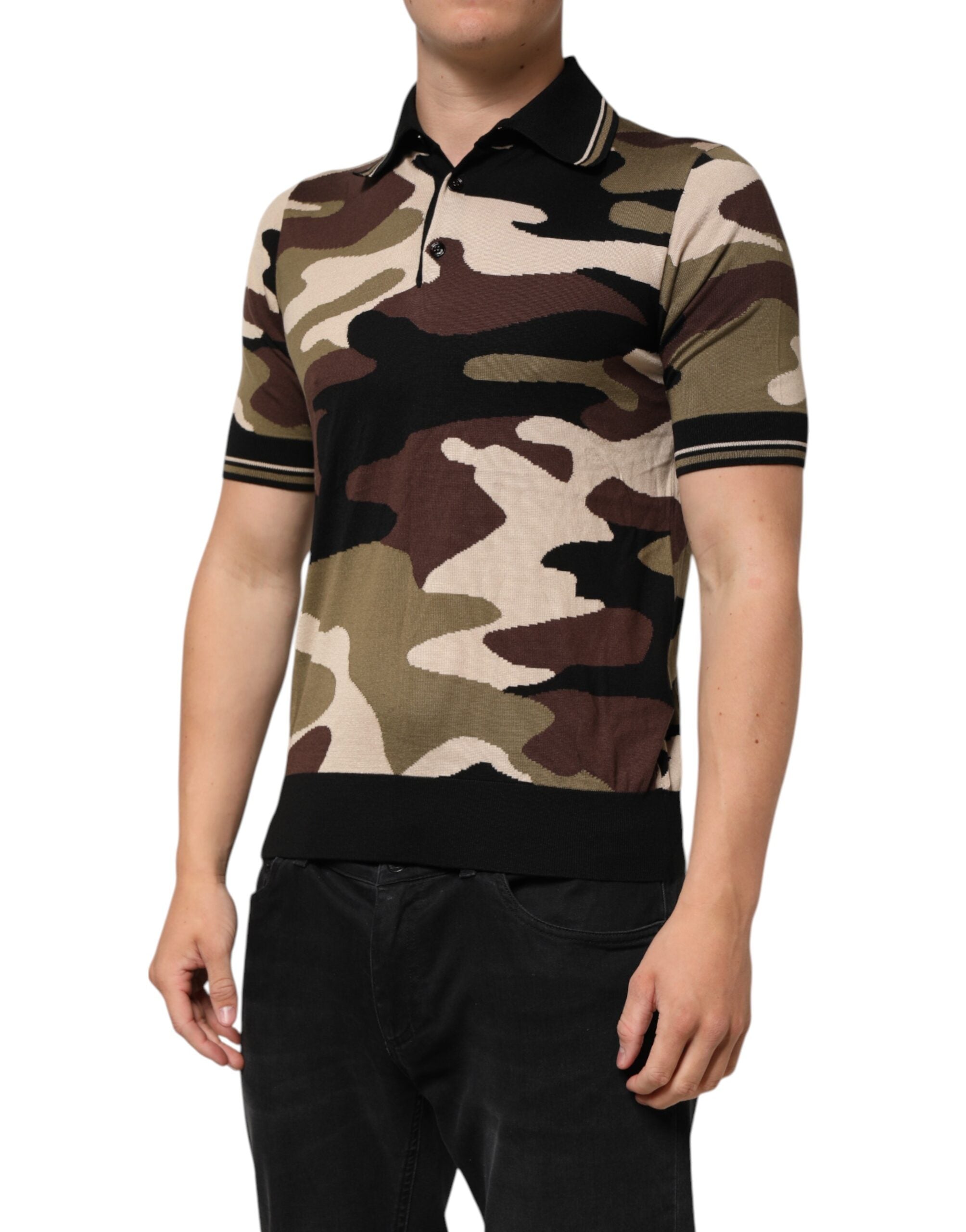 Camouflage Brown Silk MilitaryPolo T-shirt - ventzia