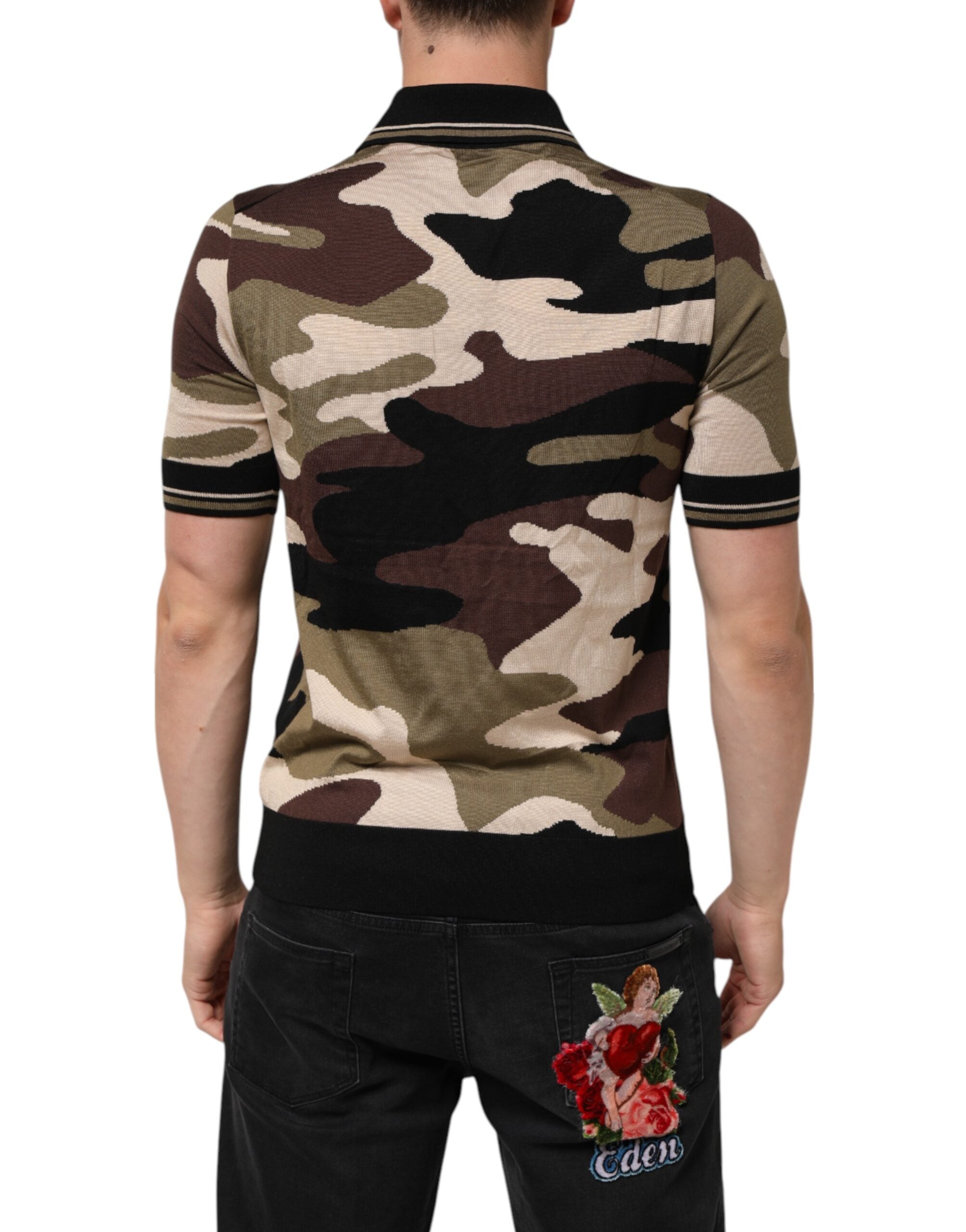 Camouflage Brown Silk MilitaryPolo T-shirt - ventzia