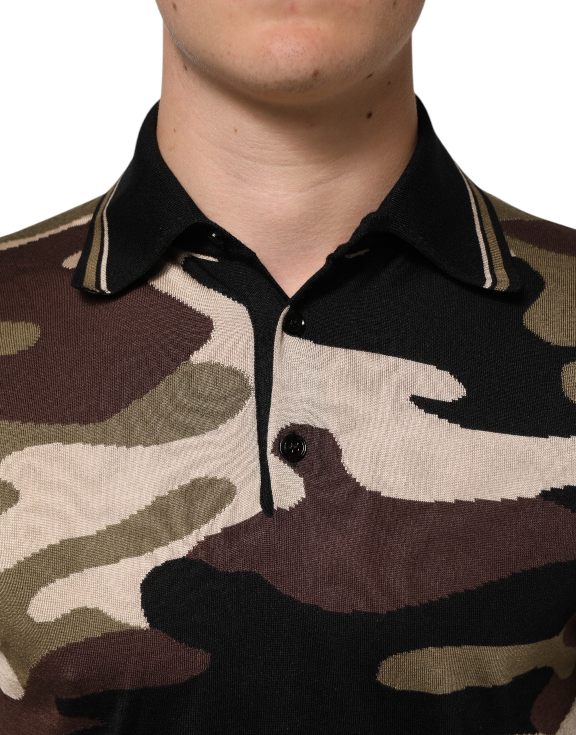 Camouflage Brown Silk MilitaryPolo T-shirt - ventzia