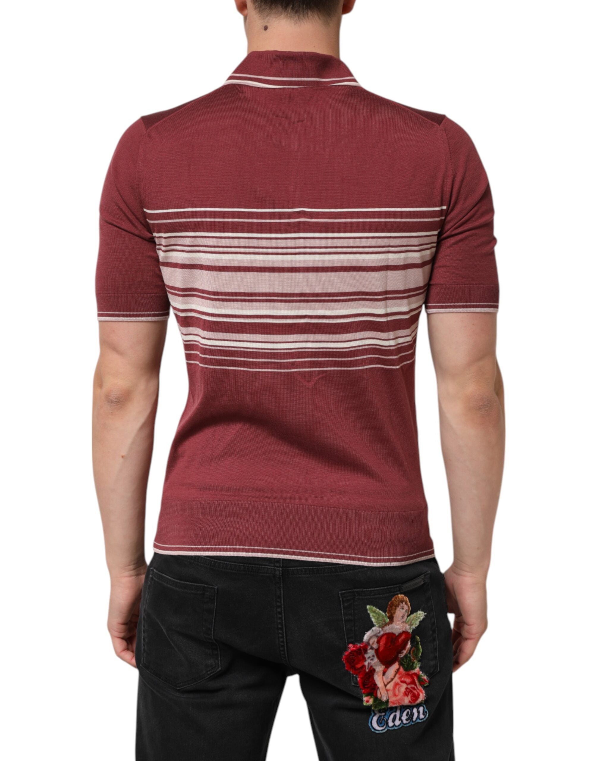 Cotton Burgundy Striped DG Logo Polo  T-shirt - ventzia