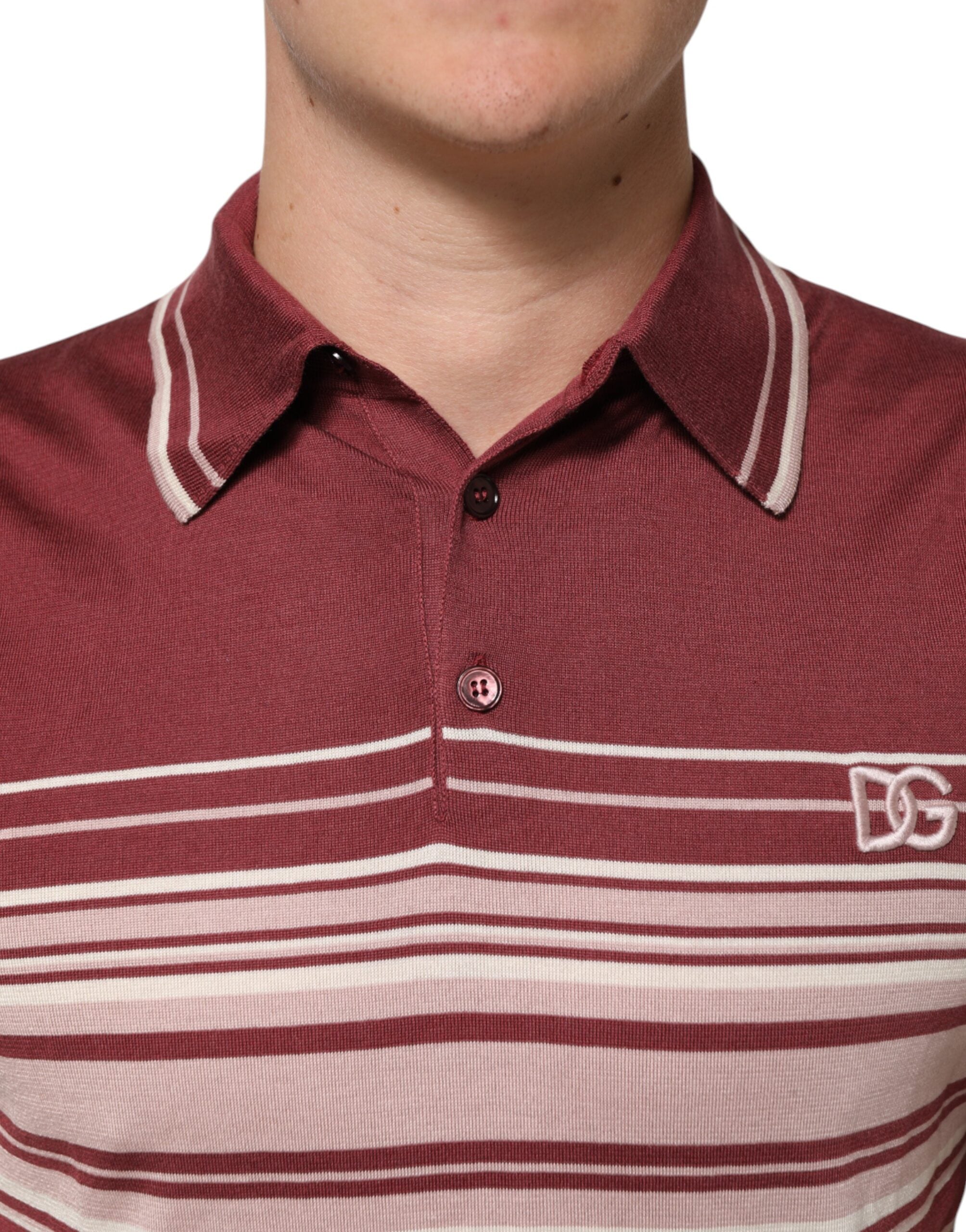 Cotton Burgundy Striped DG Logo Polo  T-shirt - ventzia