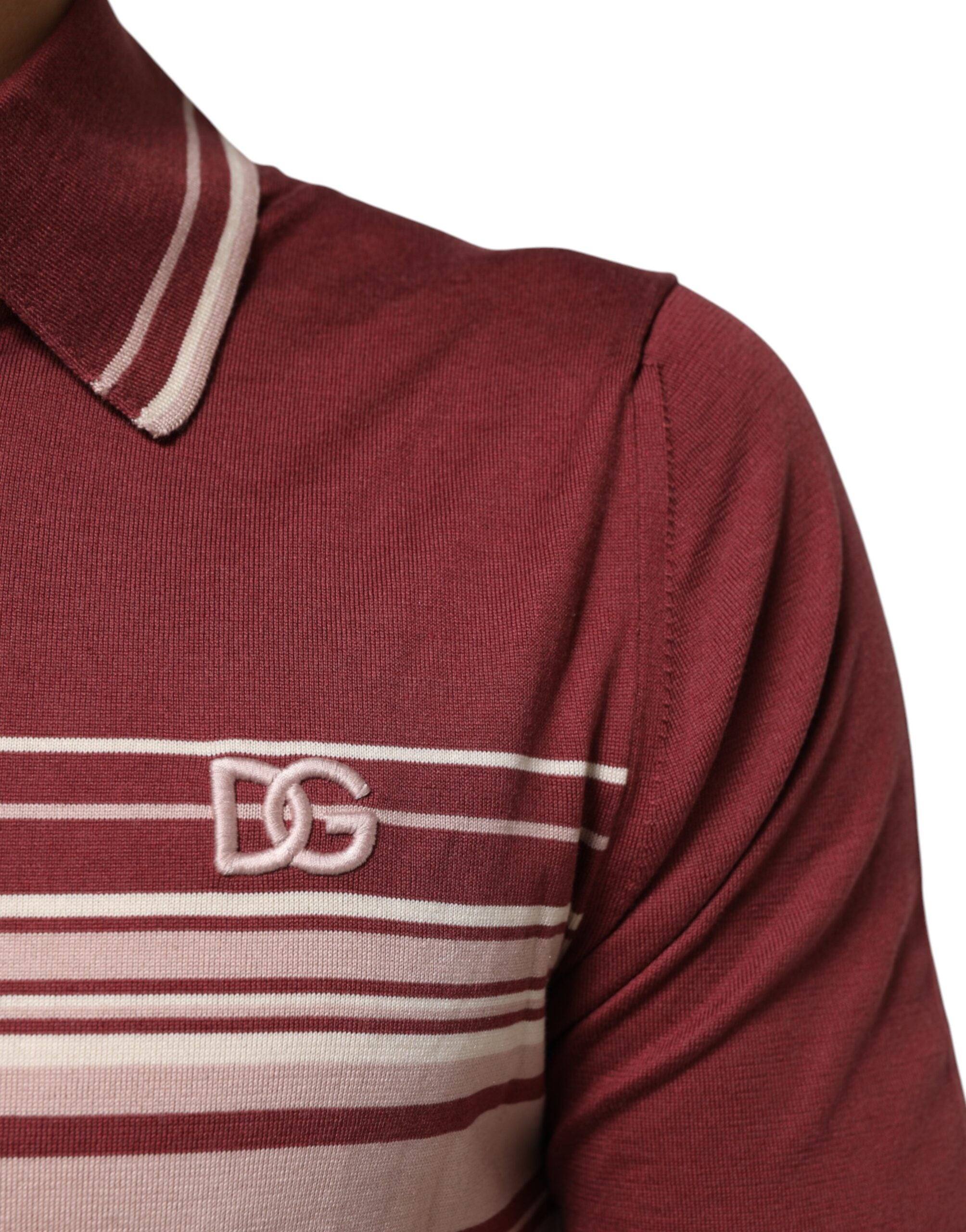 Cotton Burgundy Striped DG Logo Polo  T-shirt - ventzia