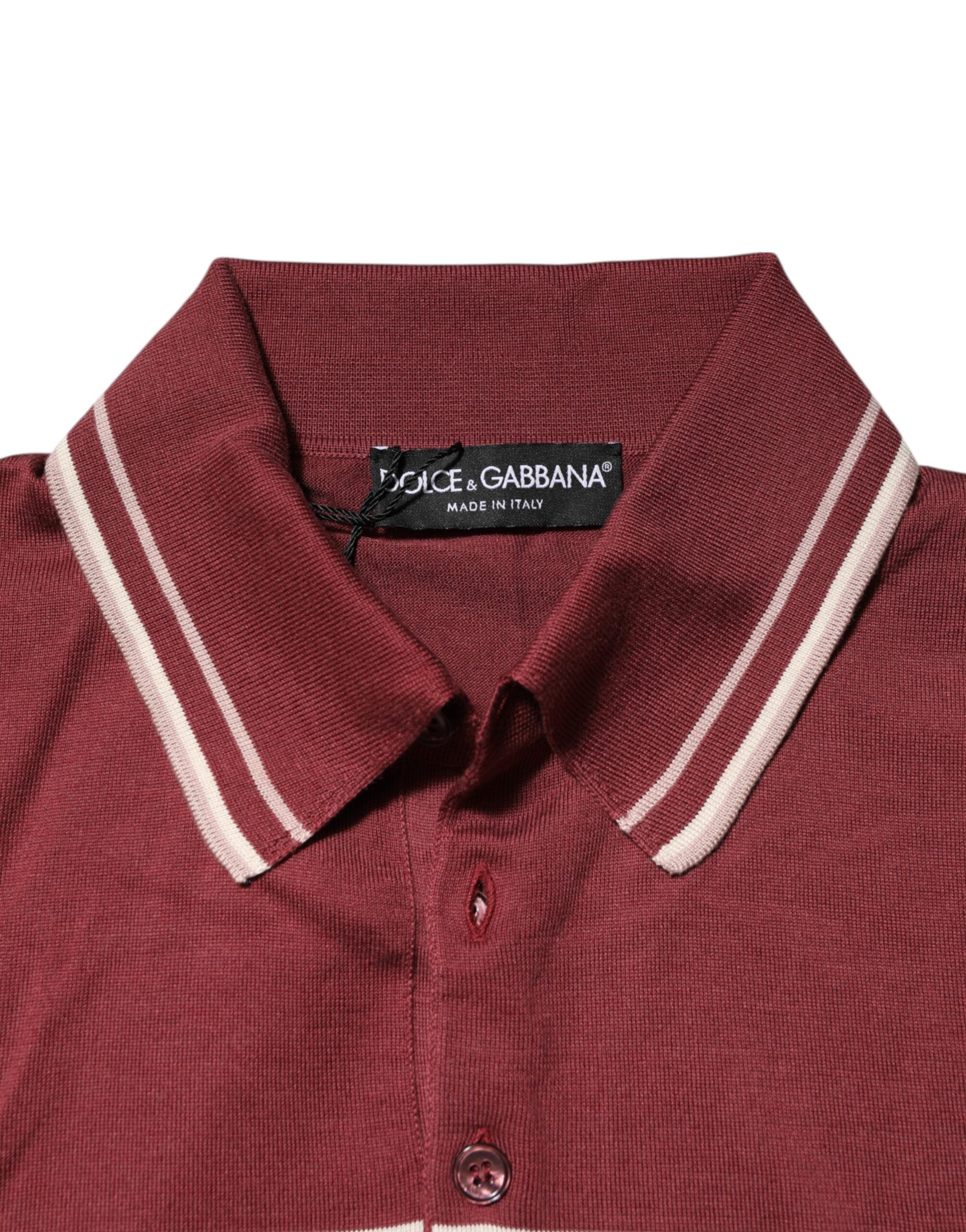 Cotton Burgundy Striped DG Logo Polo  T-shirt - ventzia