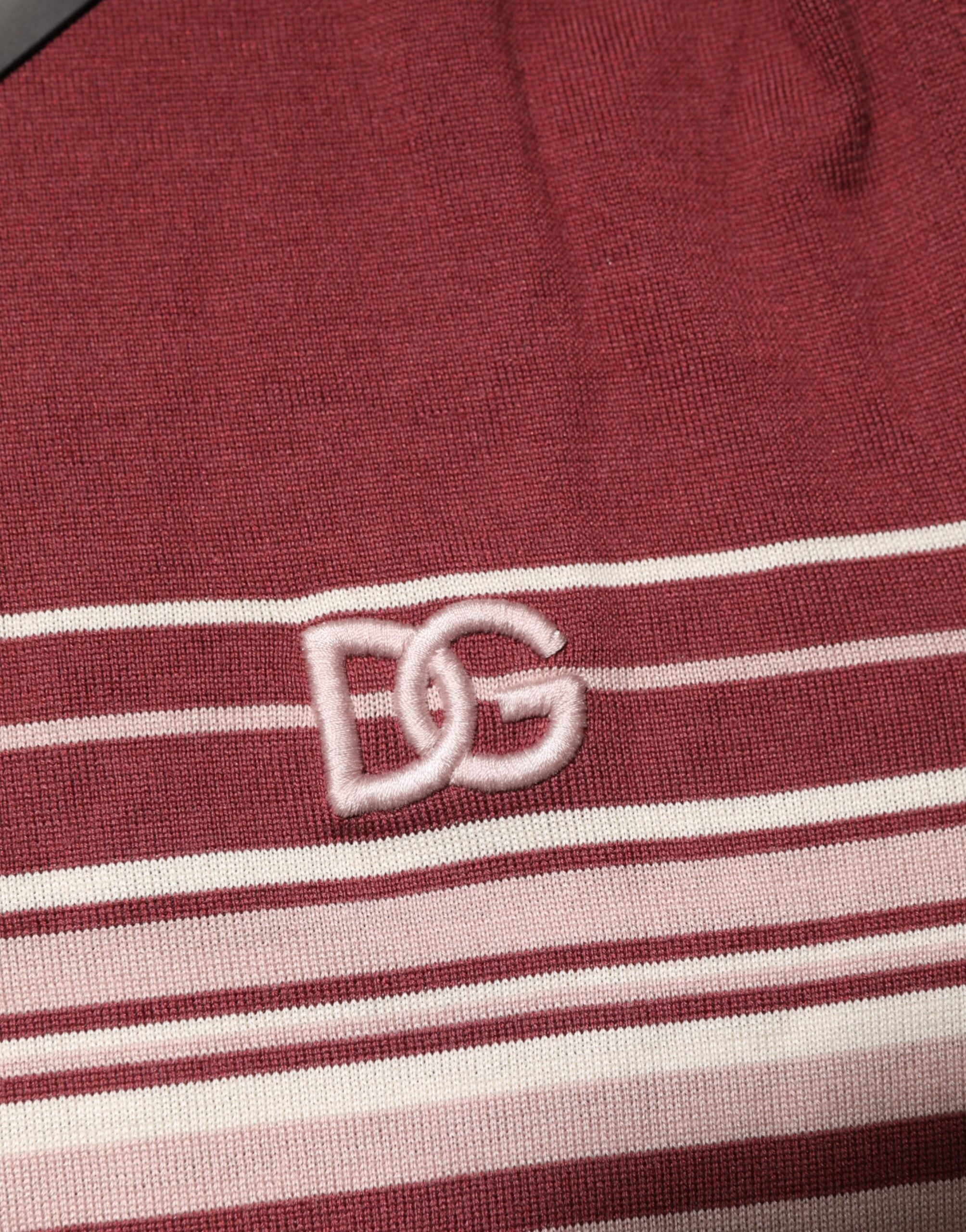 Cotton Burgundy Striped DG Logo Polo  T-shirt - ventzia