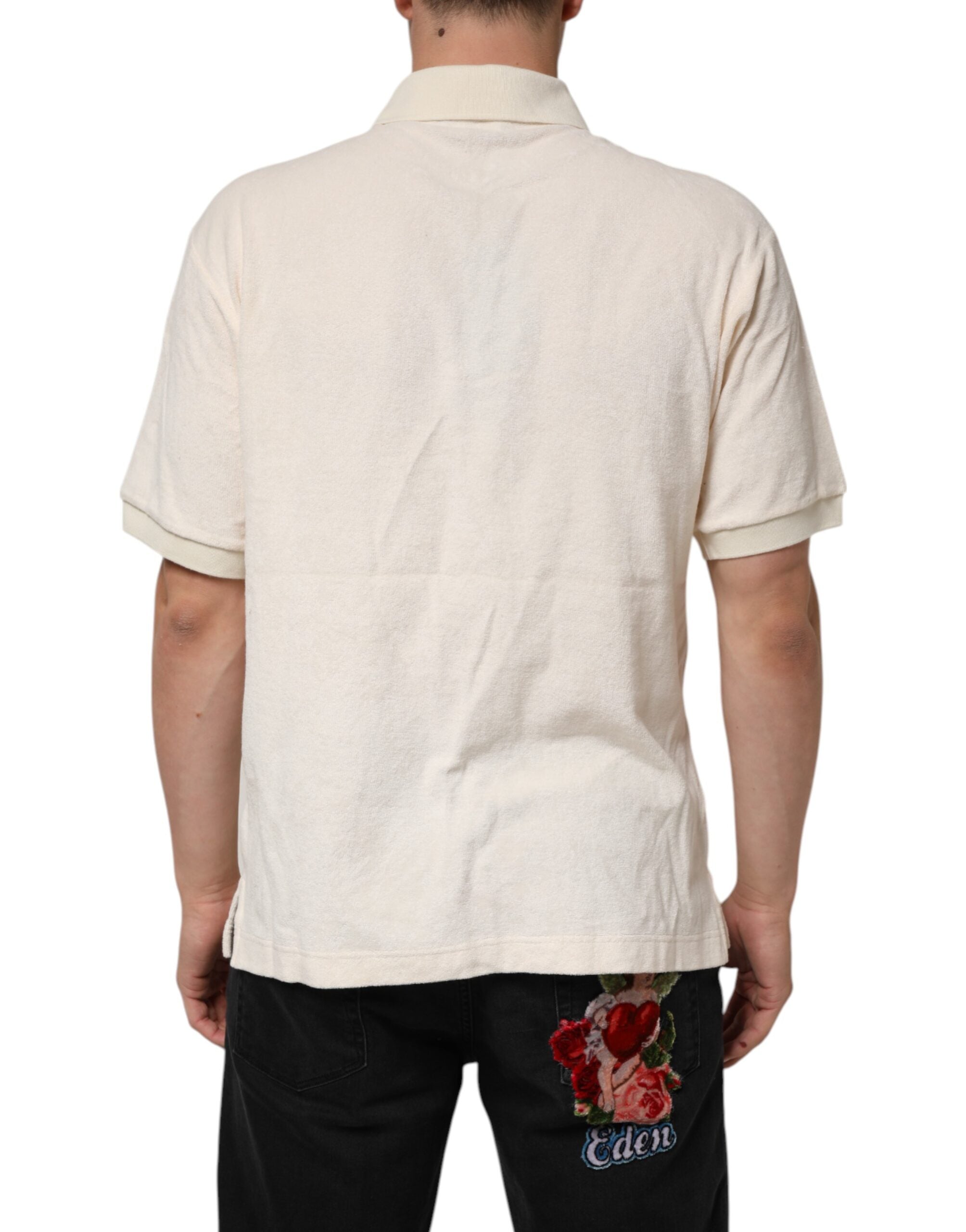 Ivory Cotton Terry Logo Pocket Polo T-shirt - ventzia