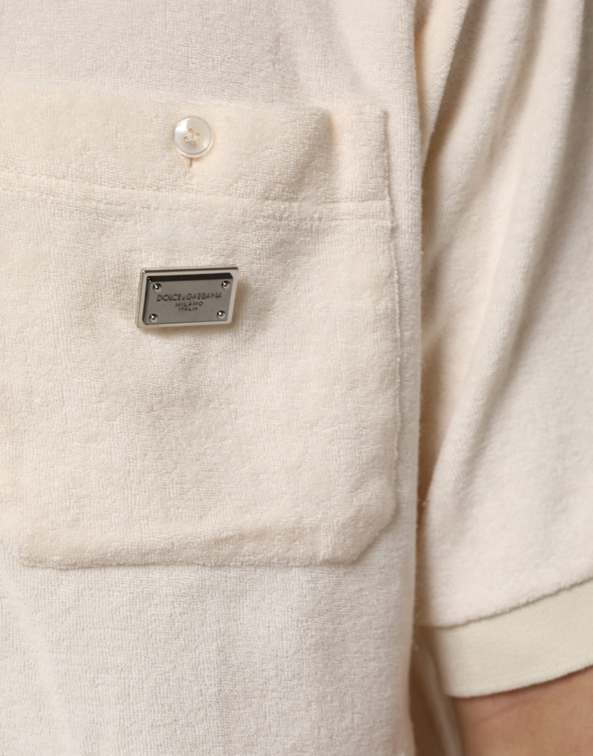 Ivory Cotton Terry Logo Pocket Polo T-shirt - ventzia