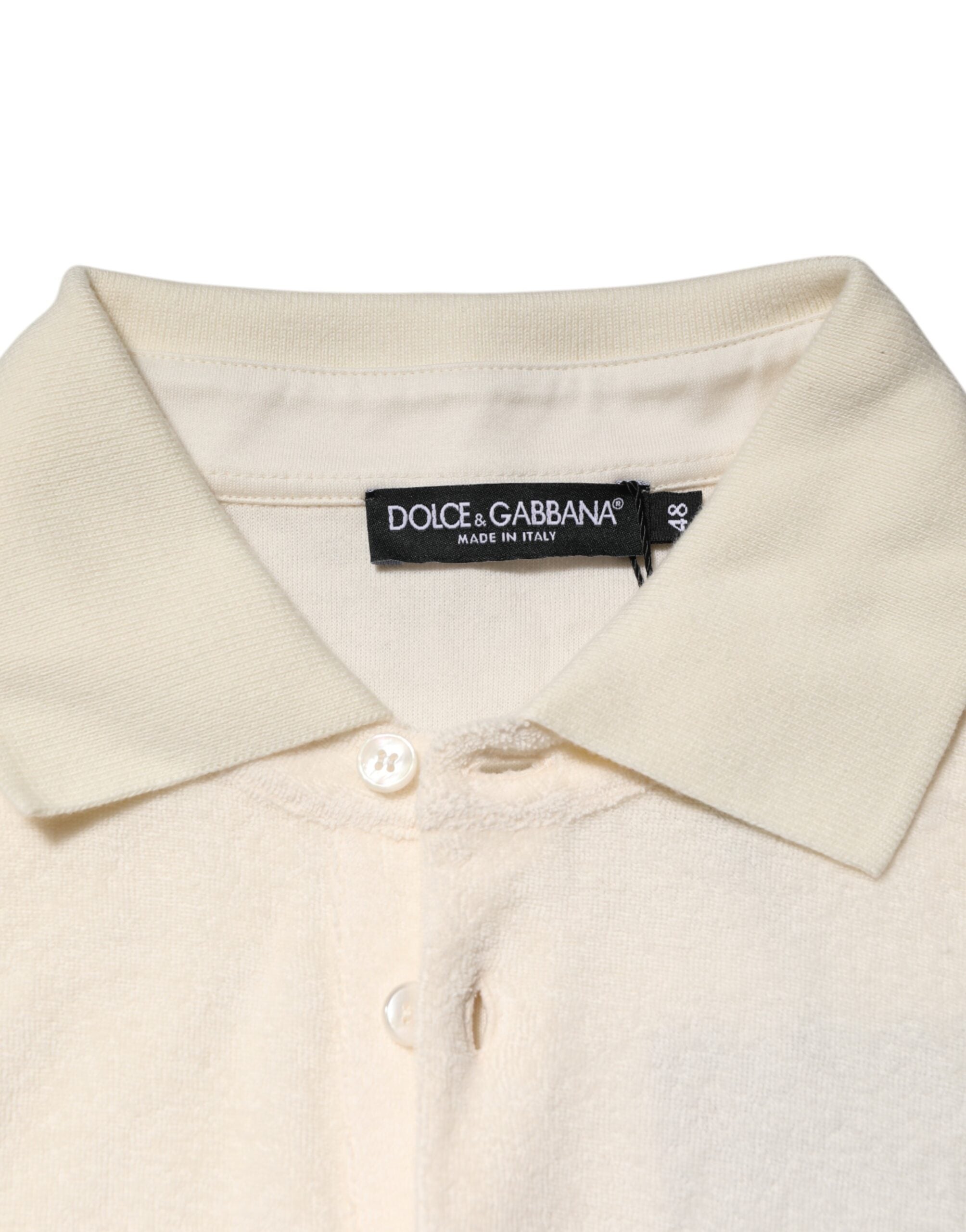 Ivory Cotton Terry Logo Pocket Polo T-shirt - ventzia