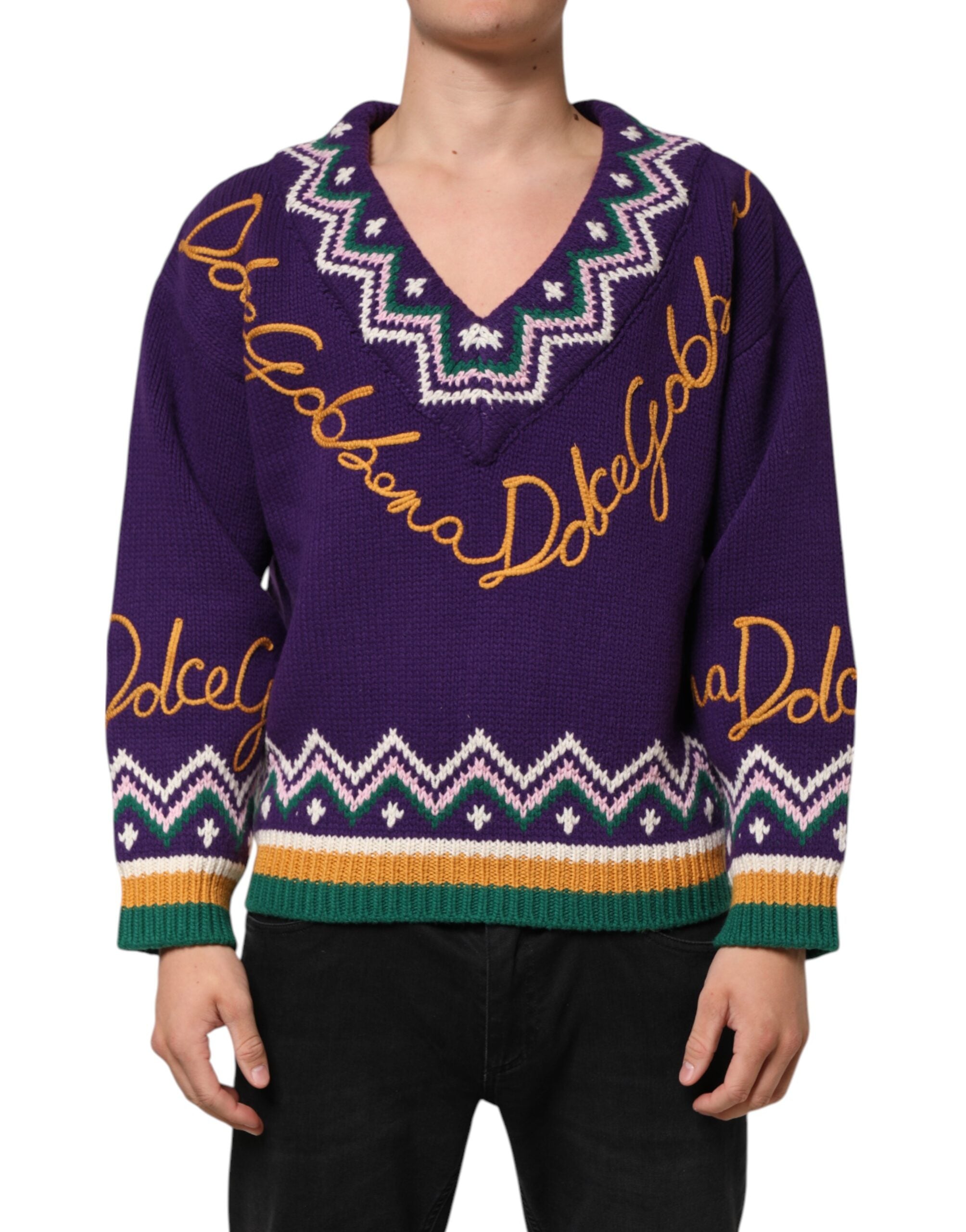 Purple Wool DG Logo Men Knit Pullover Sweater - ventzia