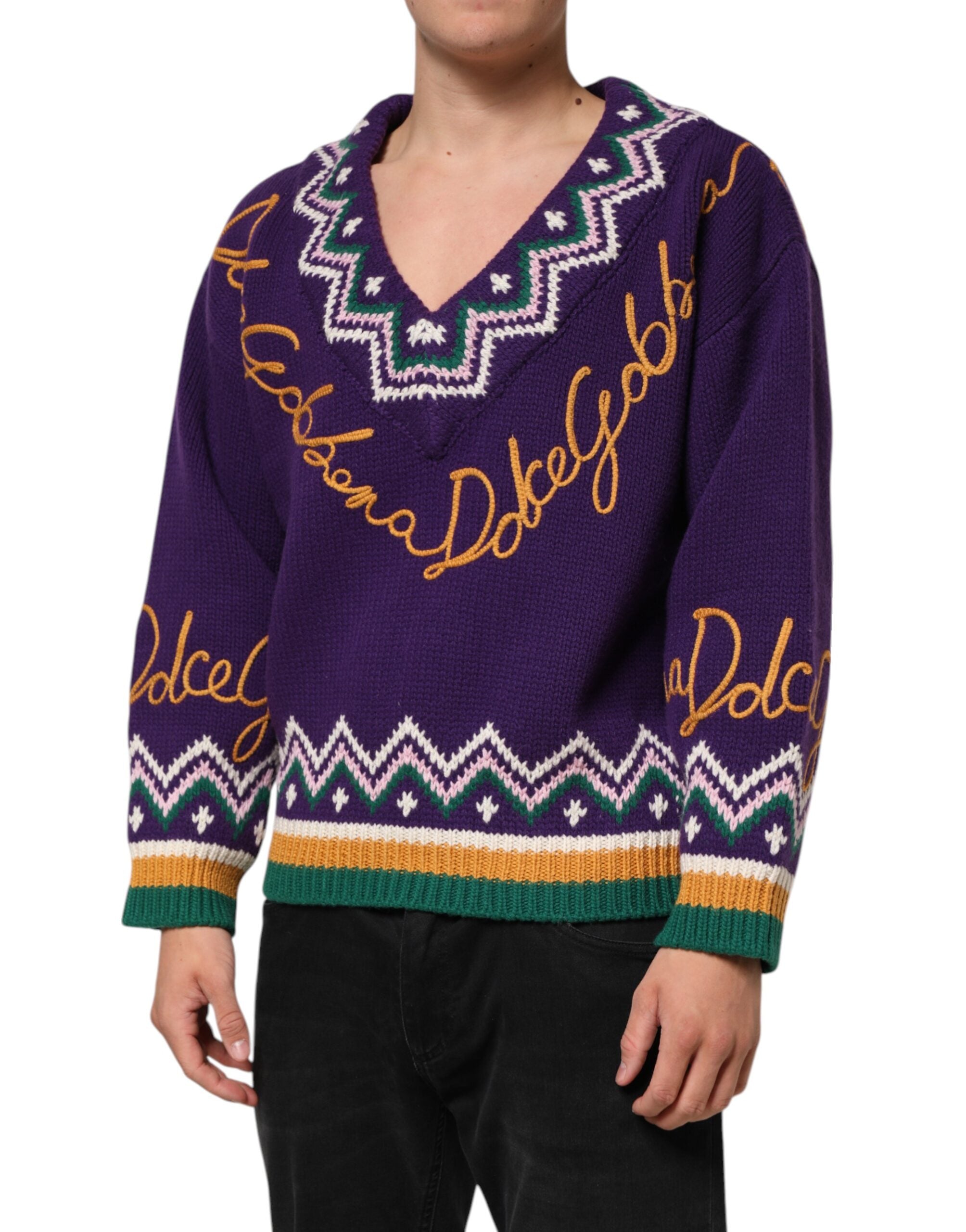 Purple Wool DG Logo Men Knit Pullover Sweater - ventzia