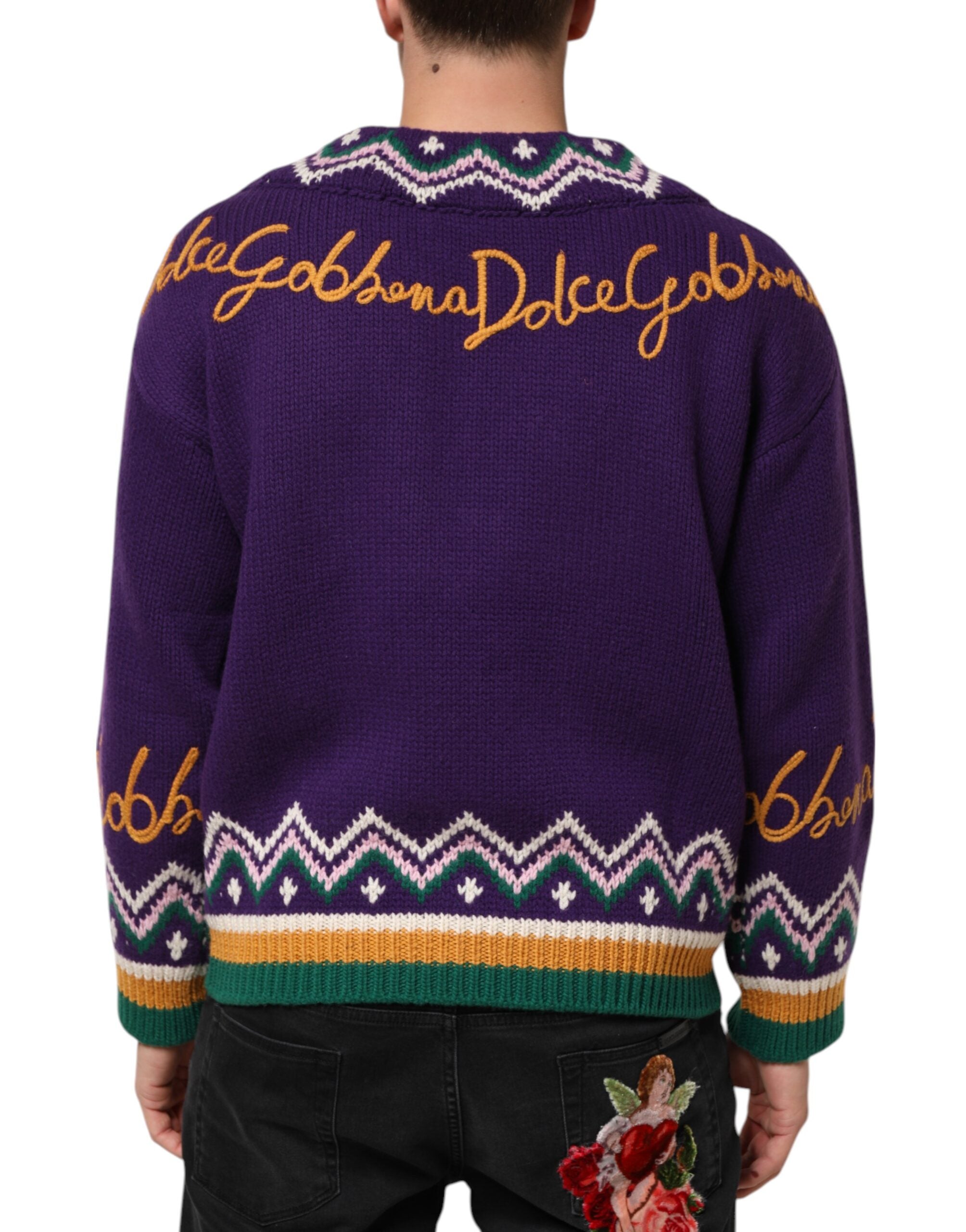 Purple Wool DG Logo Men Knit Pullover Sweater - ventzia
