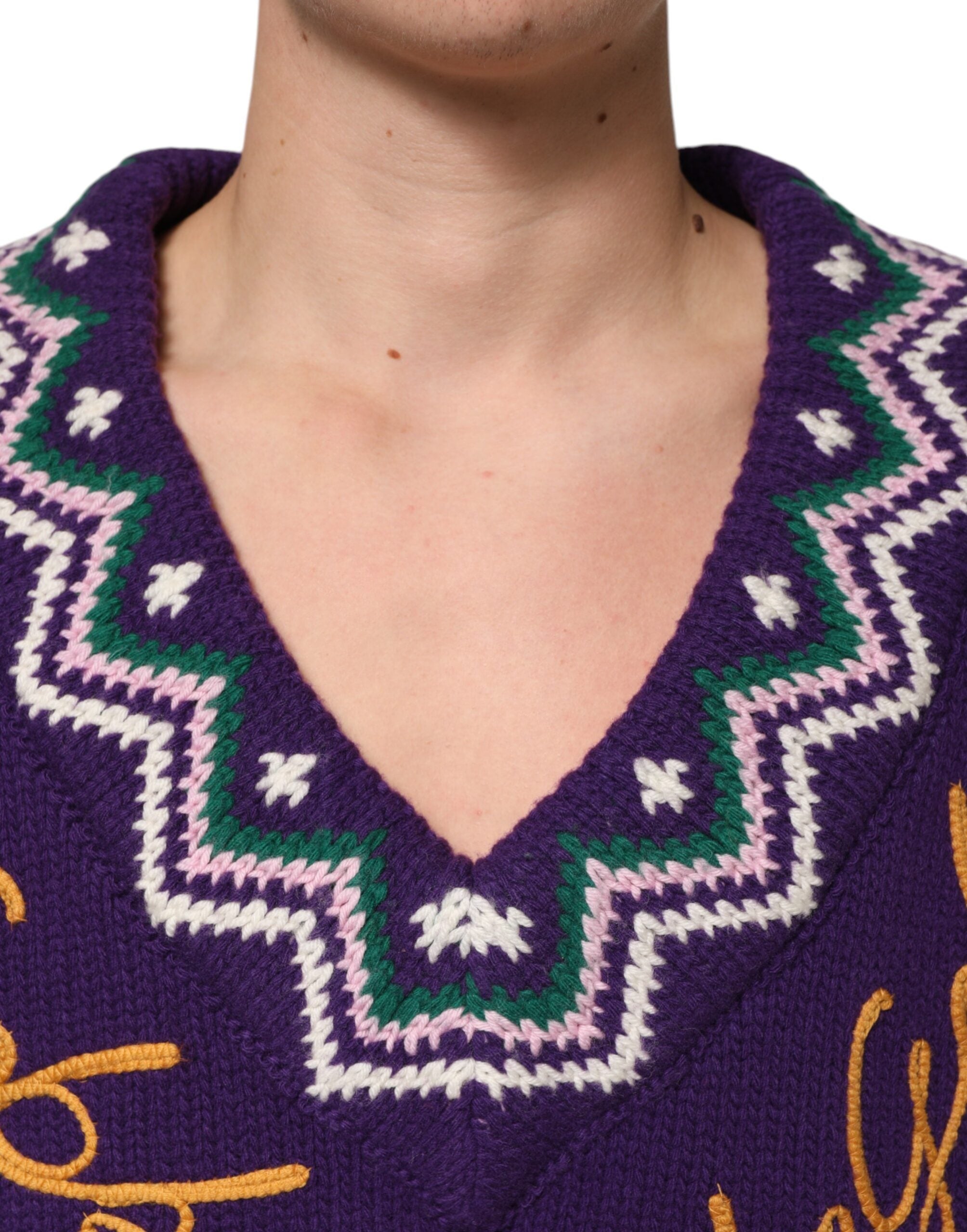 Purple Wool DG Logo Men Knit Pullover Sweater - ventzia