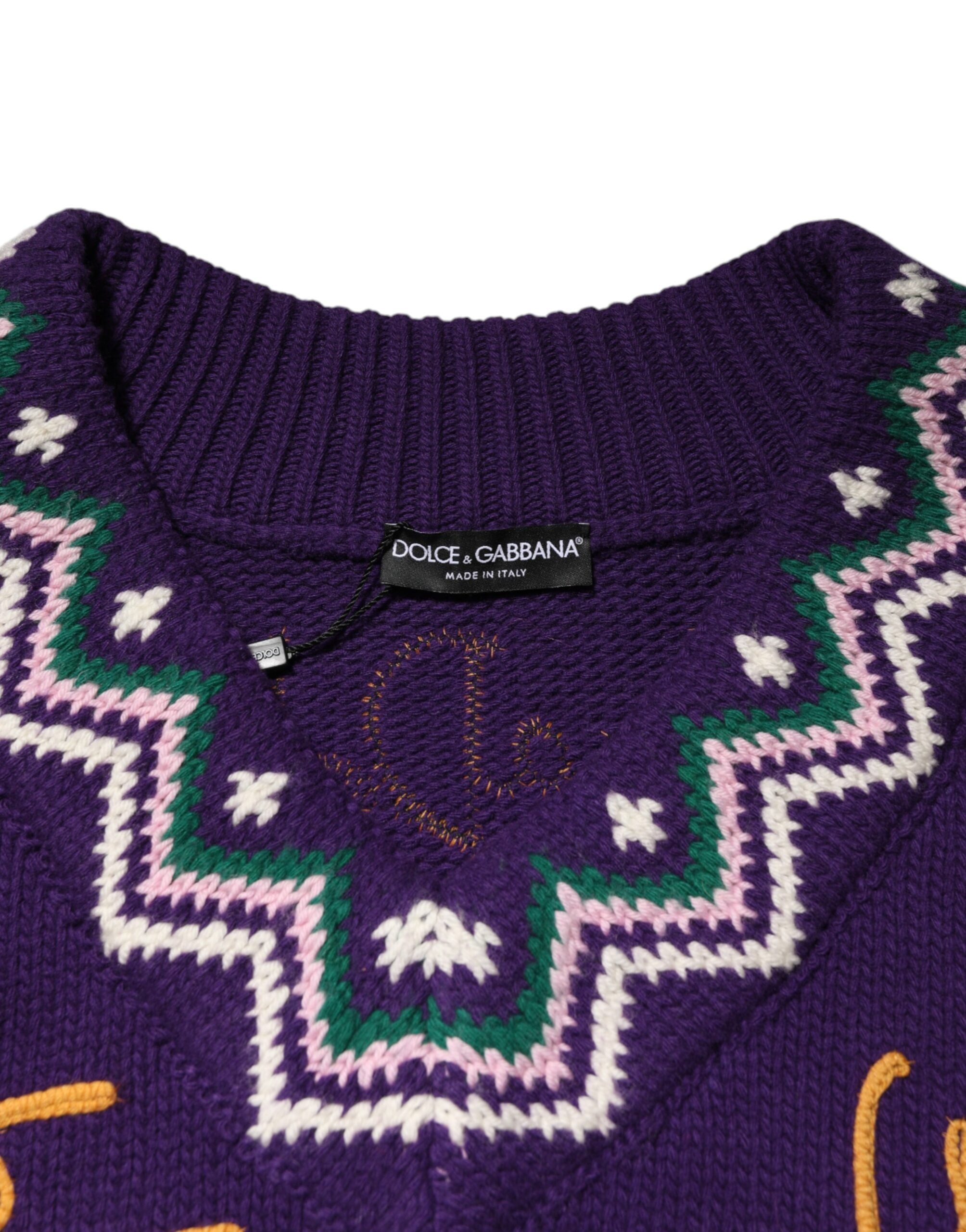 Purple Wool DG Logo Men Knit Pullover Sweater - ventzia