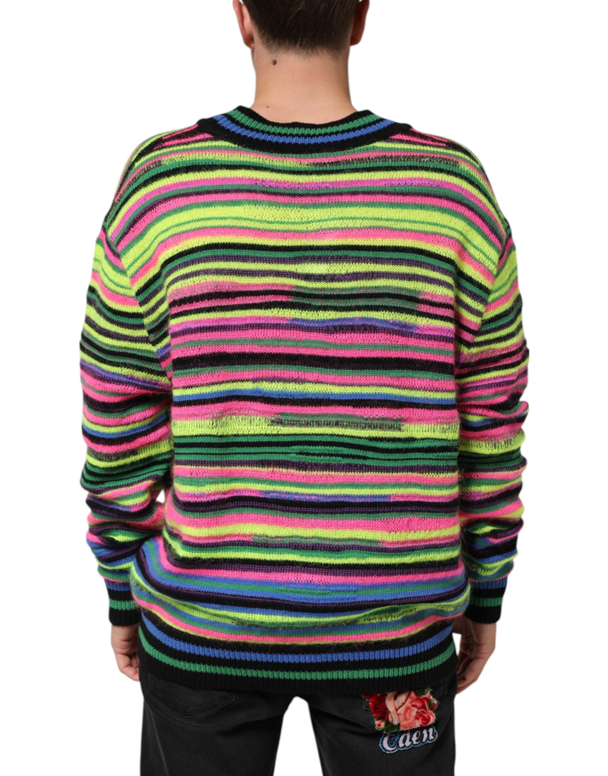 Multicolor DG Logo V-Neck Knit Pullover Sweater - ventzia