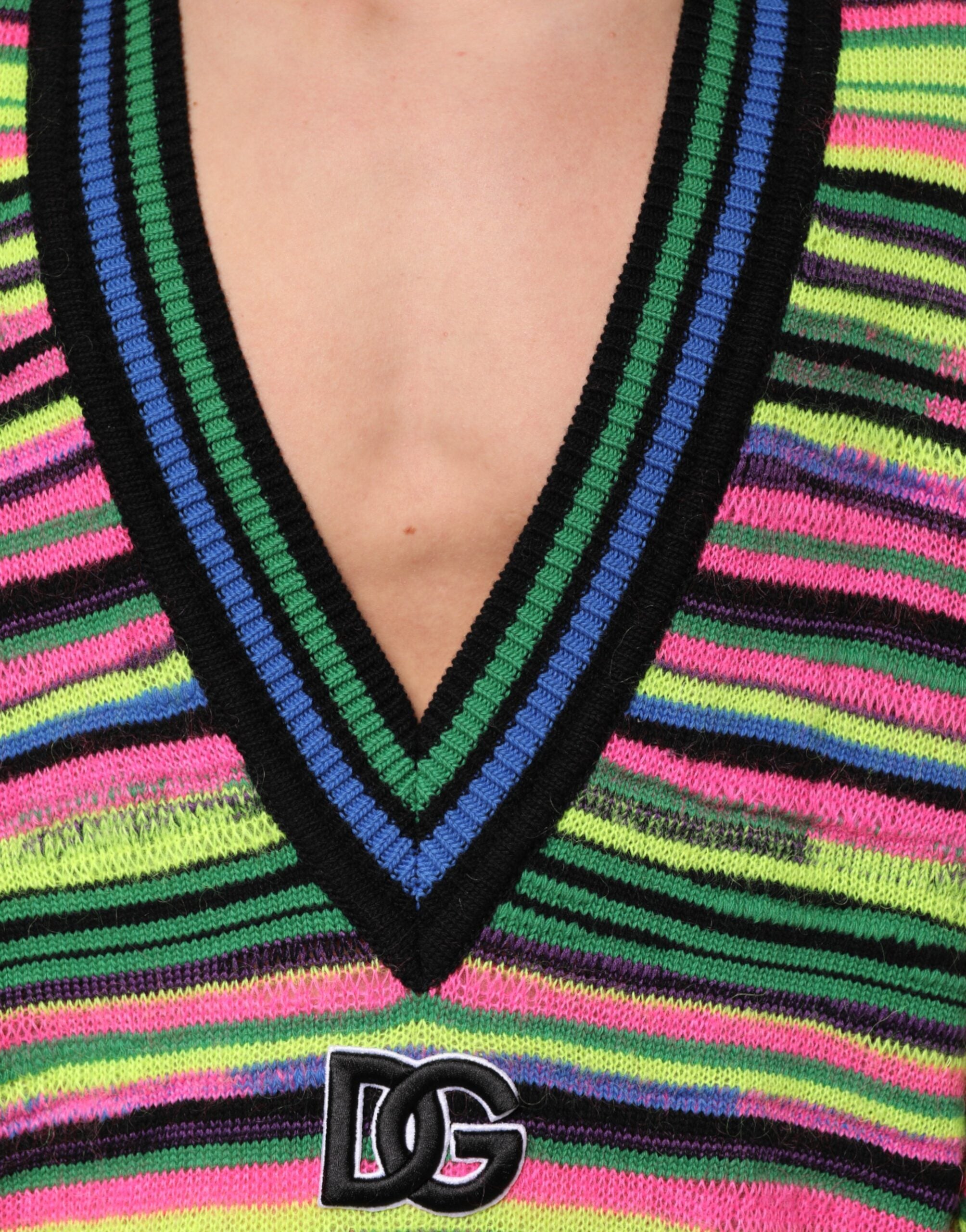 Multicolor DG Logo V-Neck Knit Pullover Sweater - ventzia