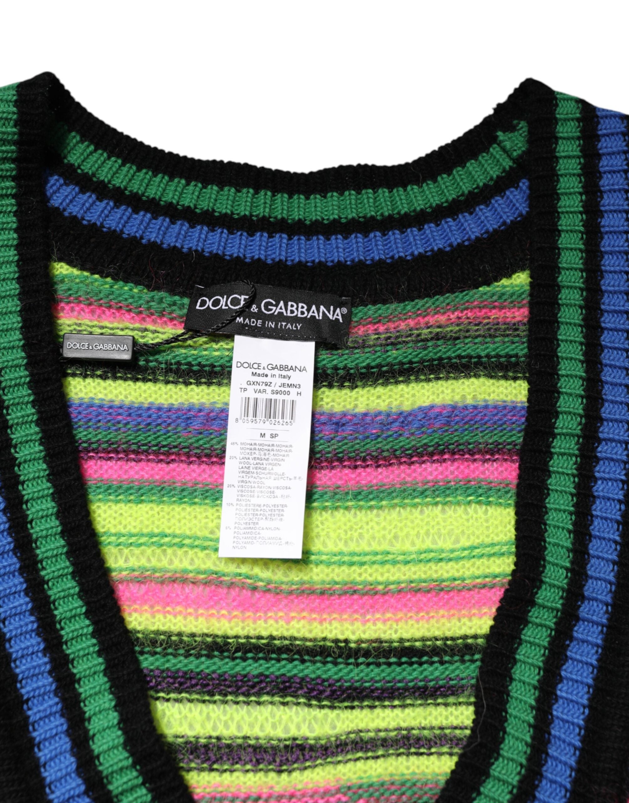 Multicolor DG Logo V-Neck Knit Pullover Sweater - ventzia