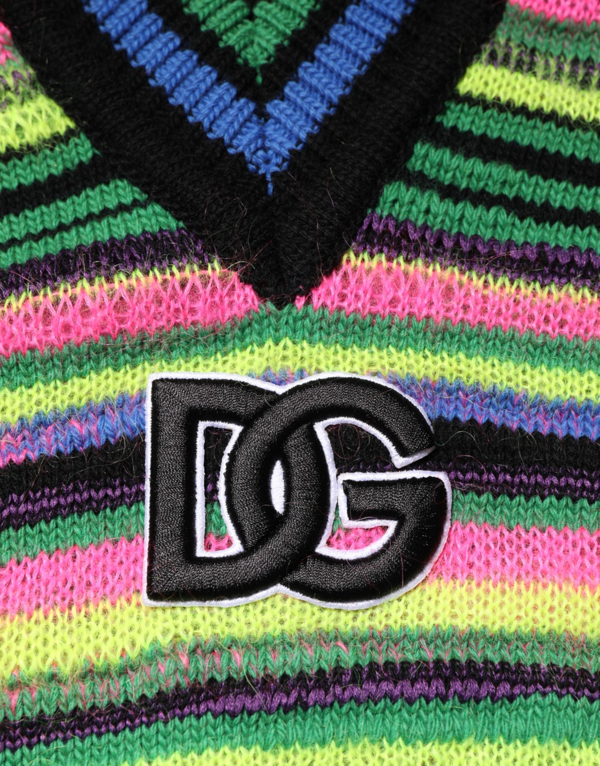 Multicolor DG Logo V-Neck Knit Pullover Sweater - ventzia